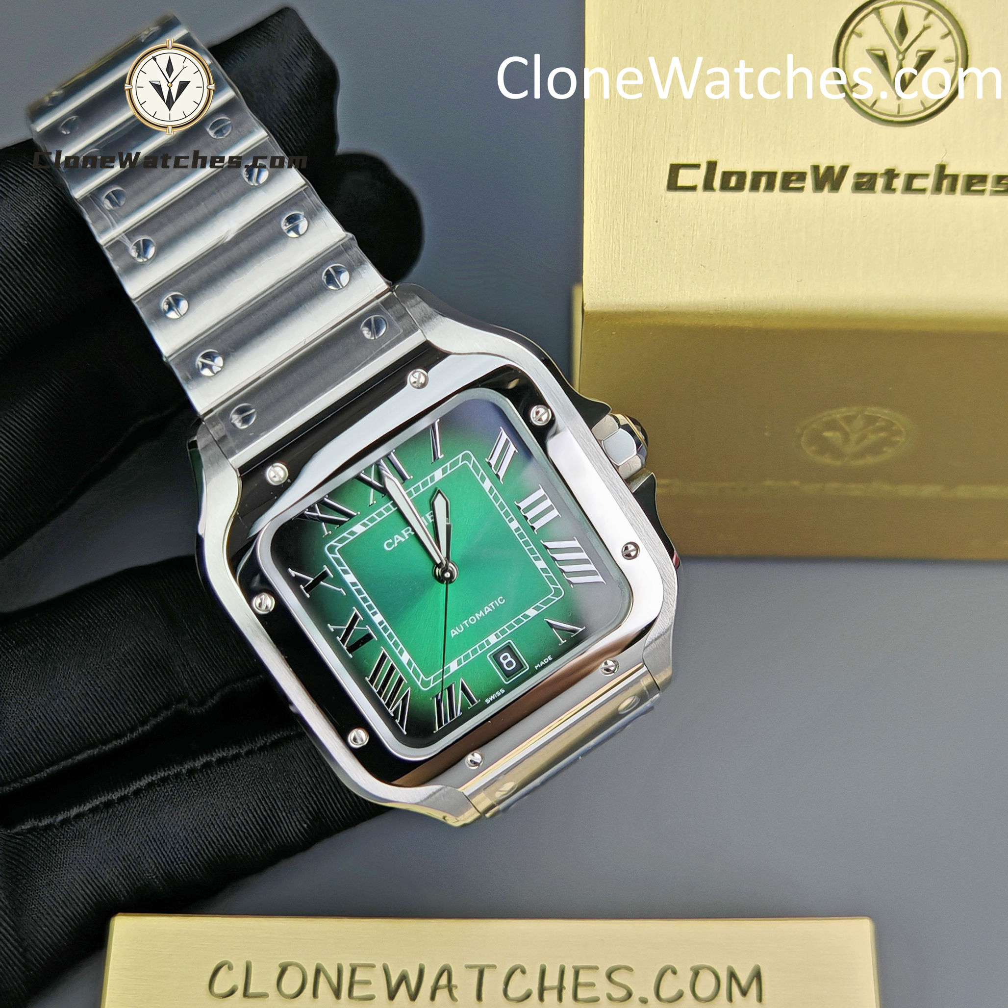 Cartier Super Clone Watches 1:1 Santos Series Gradient Green Dial 39.8MM WSSA0062