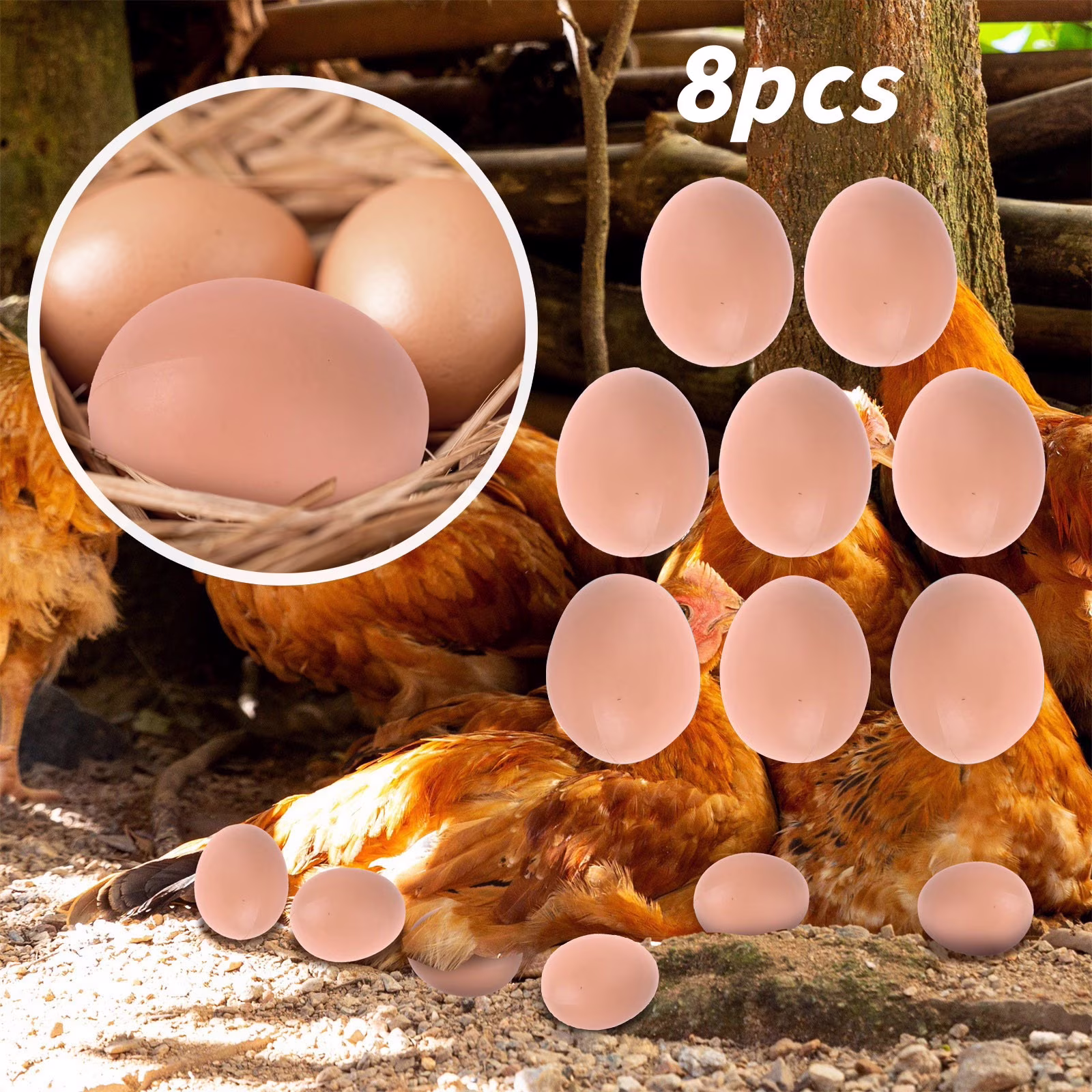 8PCS Fake Chicken Eggs for Nesting Box, Plastic Egg Laying Aid for Poultry Coop Farm Training & Decorative Use