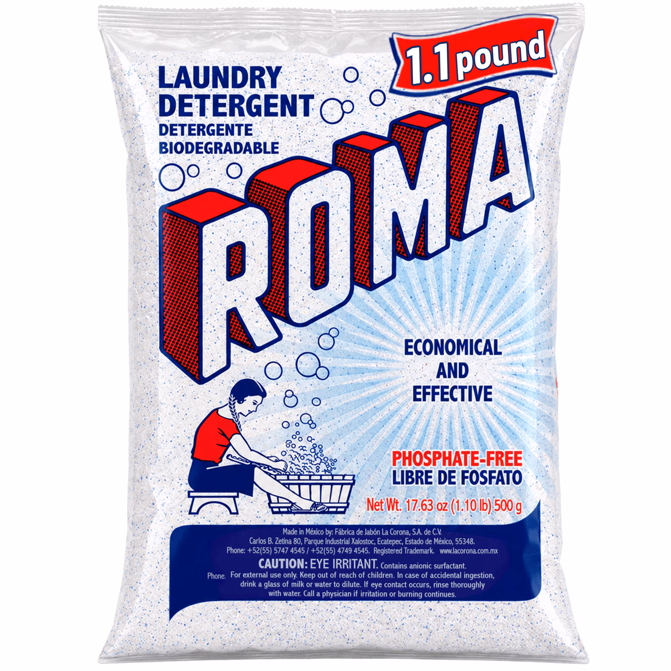 Roma Powder Laundry Detergent, Heavy Duty Cleaning for Stains, Grease and Dirt, 1.1 lb