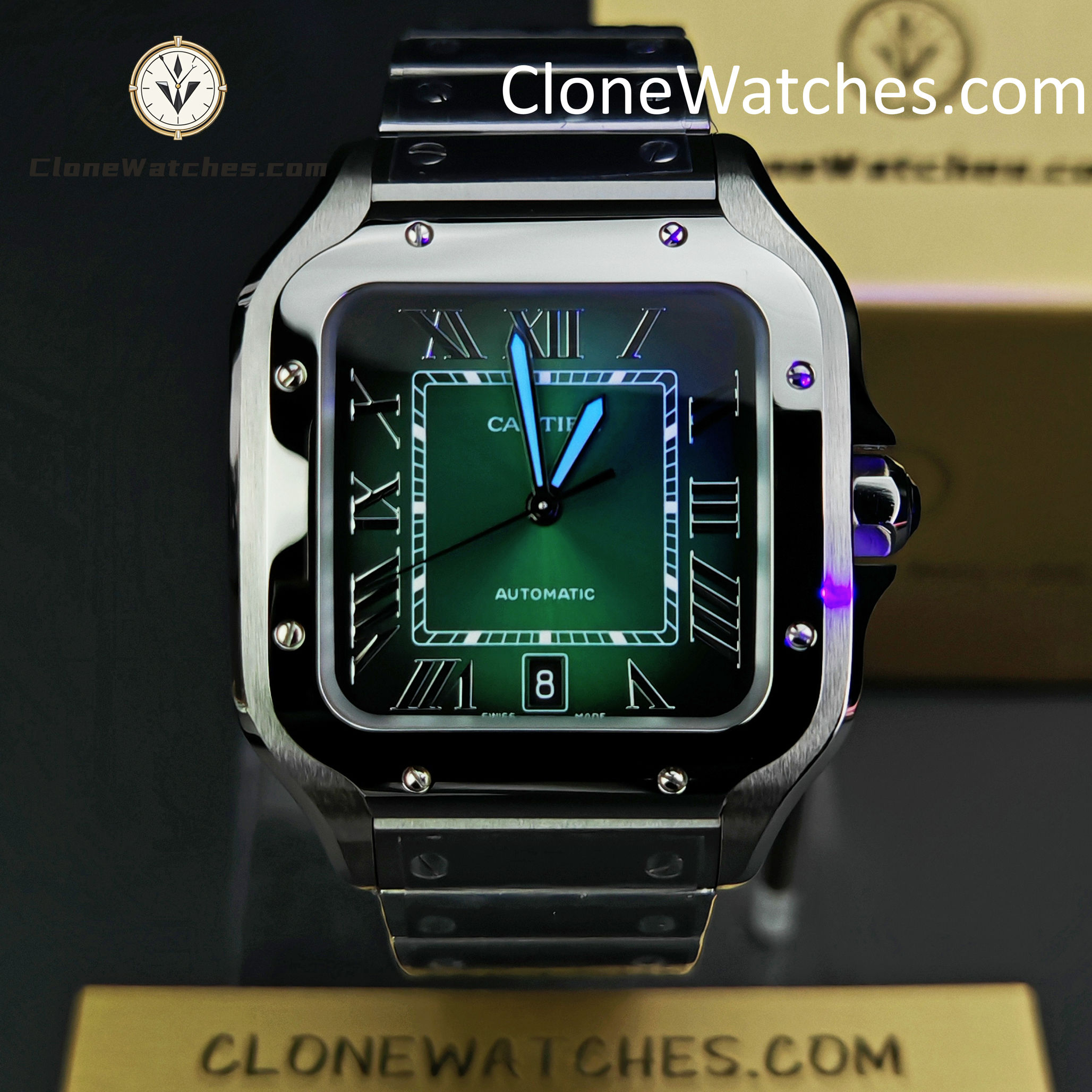 Cartier Super Clone Watches 1:1 Santos Series Gradient Green Dial 39.8MM WSSA0062