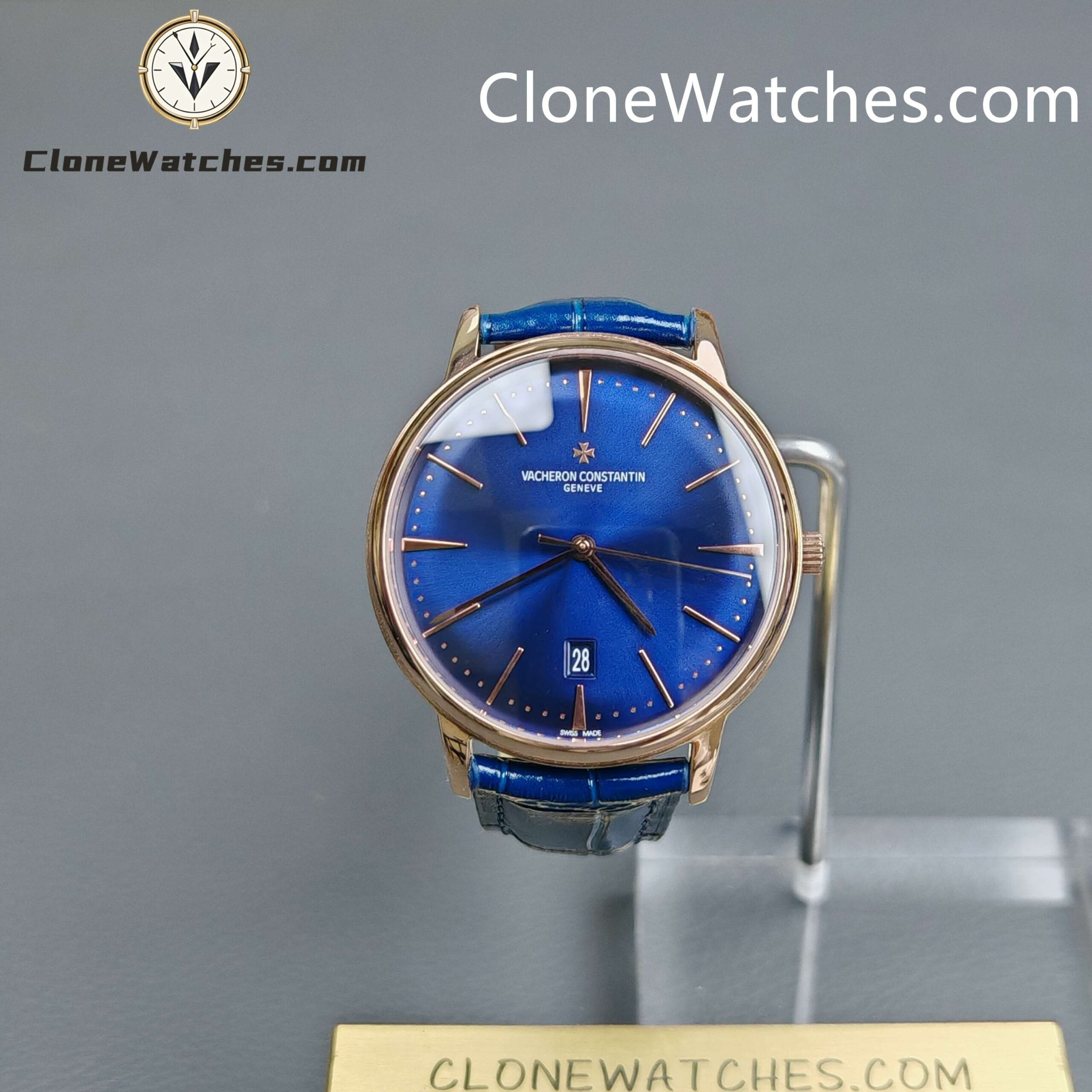 Vacheron Constantin Super Clone Watches 1:1 Patrimony Rose Gold 85180/000R-B515 Blue Dial