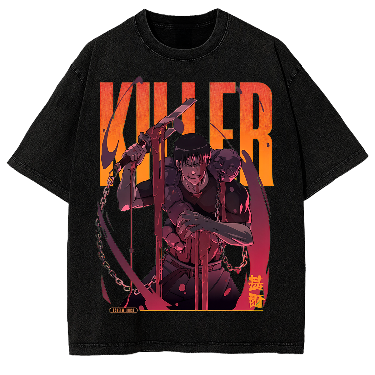 Vintage Wash Tee Jujutsu Kaisen Toji Fushiguro Washed T-Shirt Killer Anime Graphic Shirt