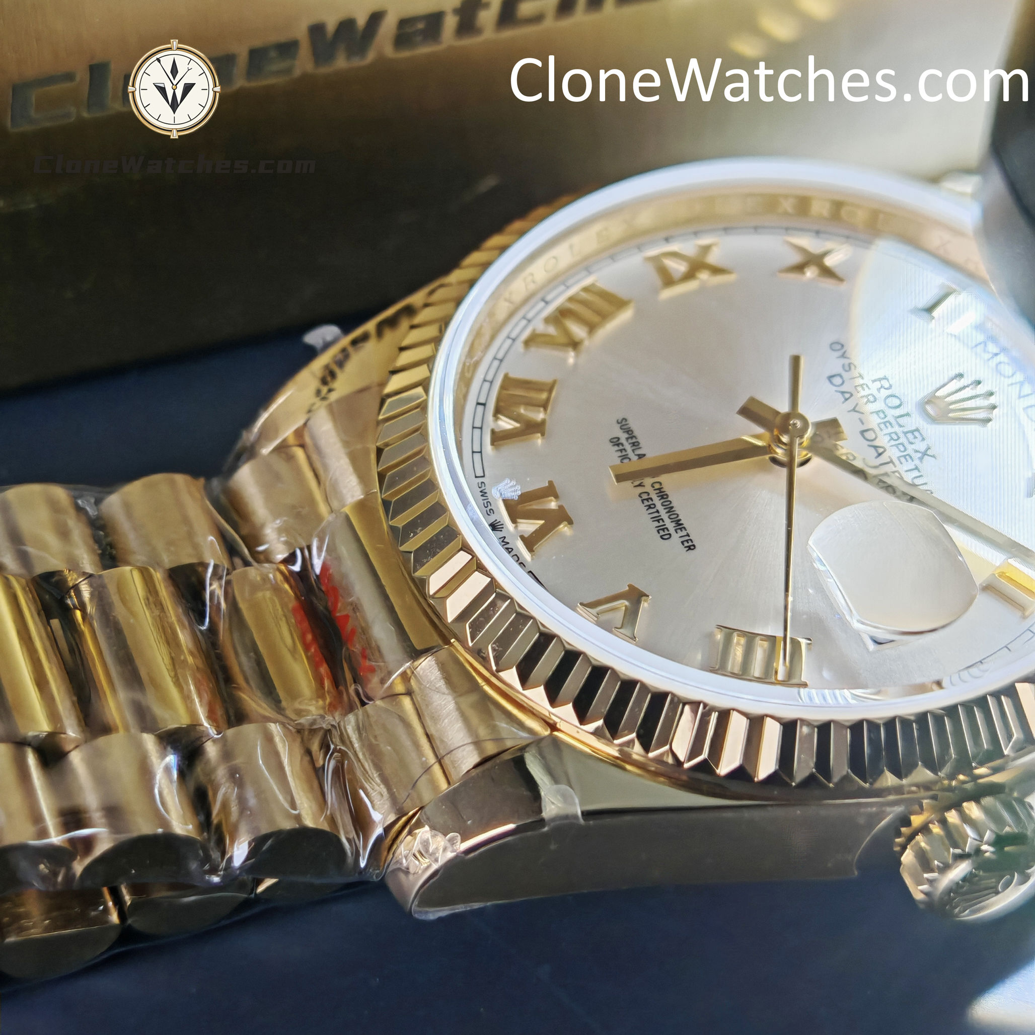 Rolex Super Clone Watches 1:1 Day Date 18K Gold White Dial 36mm m128238-0076 3255 Movement