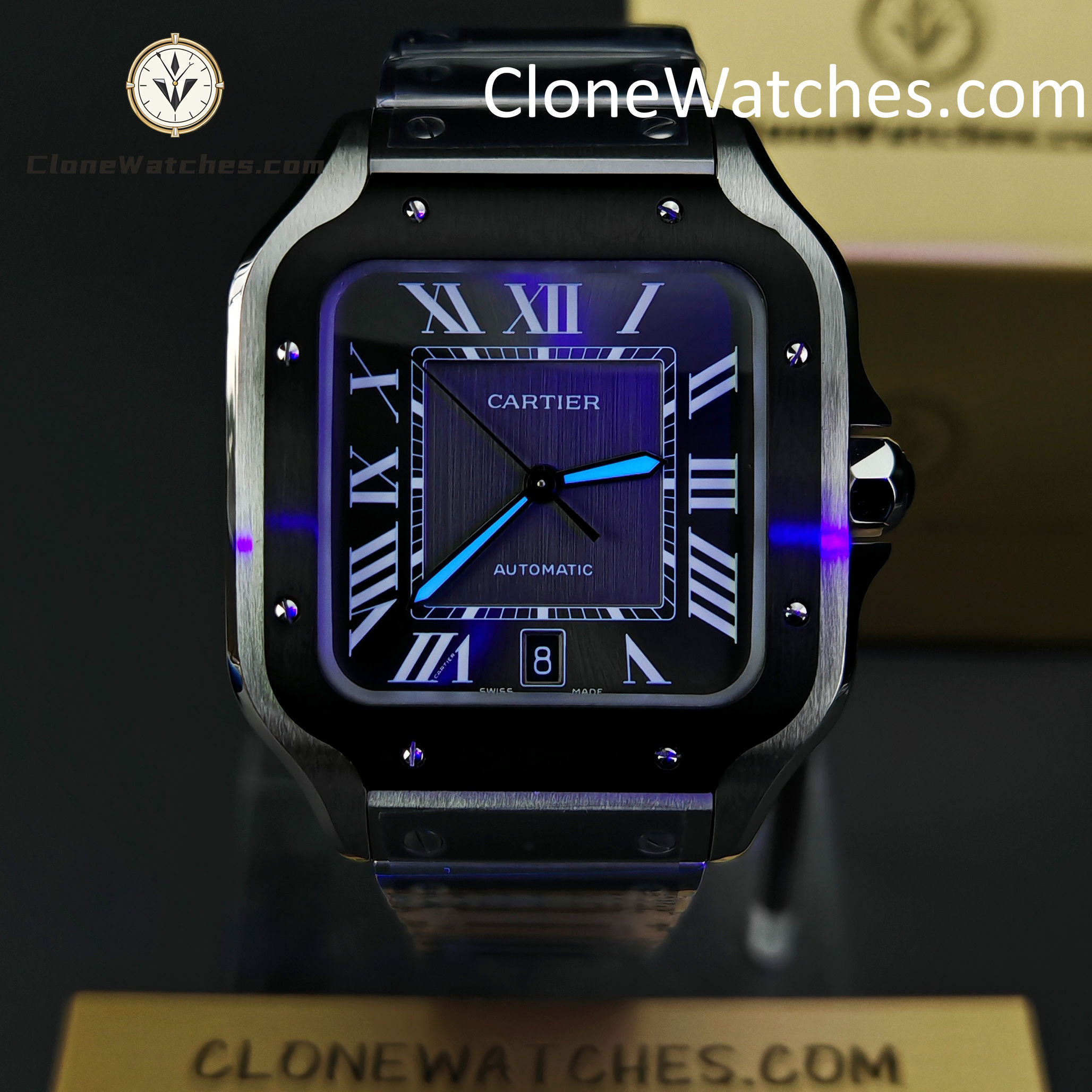 Cartier Super Clone Watches 1:1 Santos Series Gray Dial 39.8MM WSSA0037 Steel Strap
