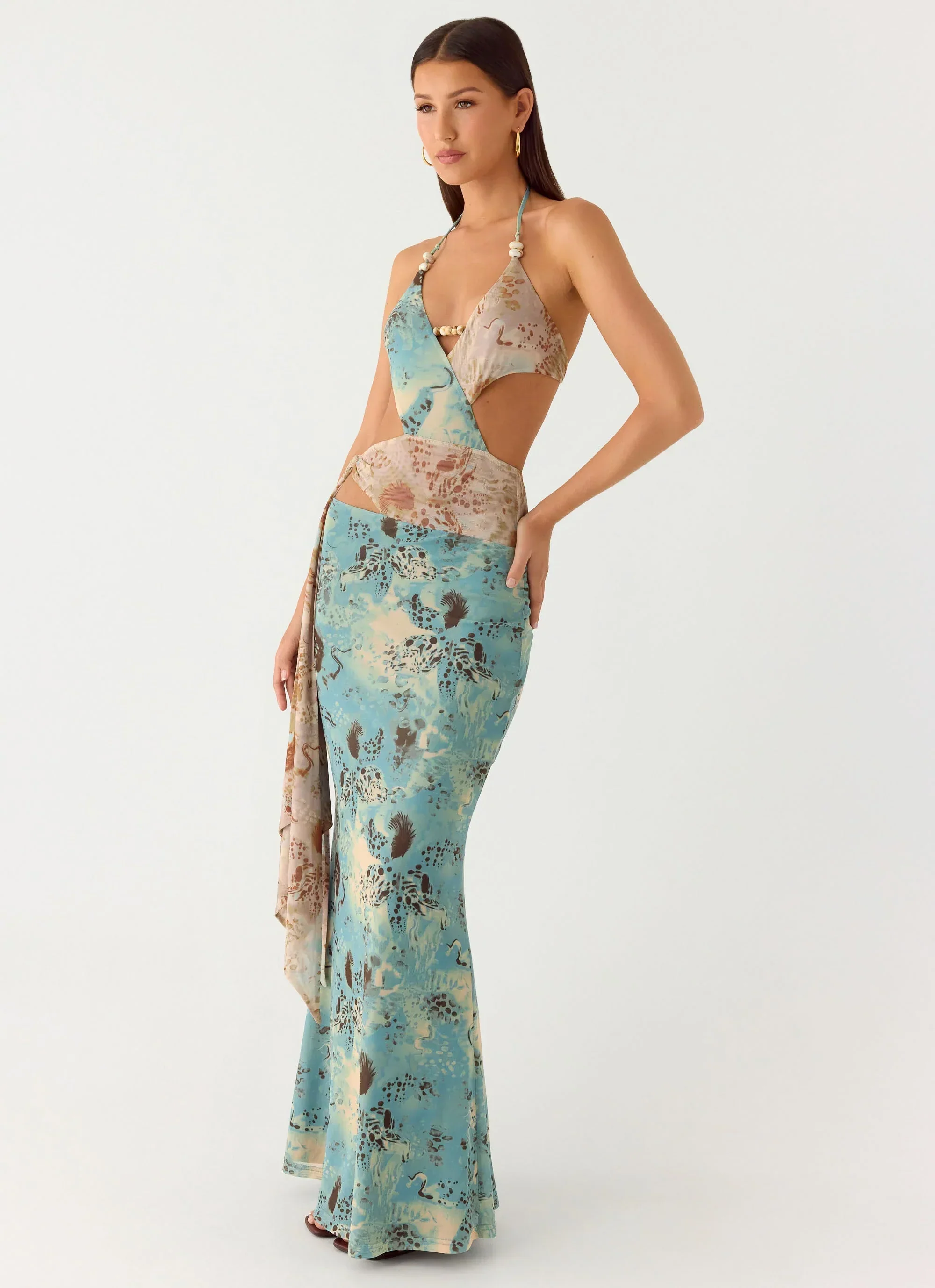 Rebel Beaded Maxi Dress - Aqua Blur