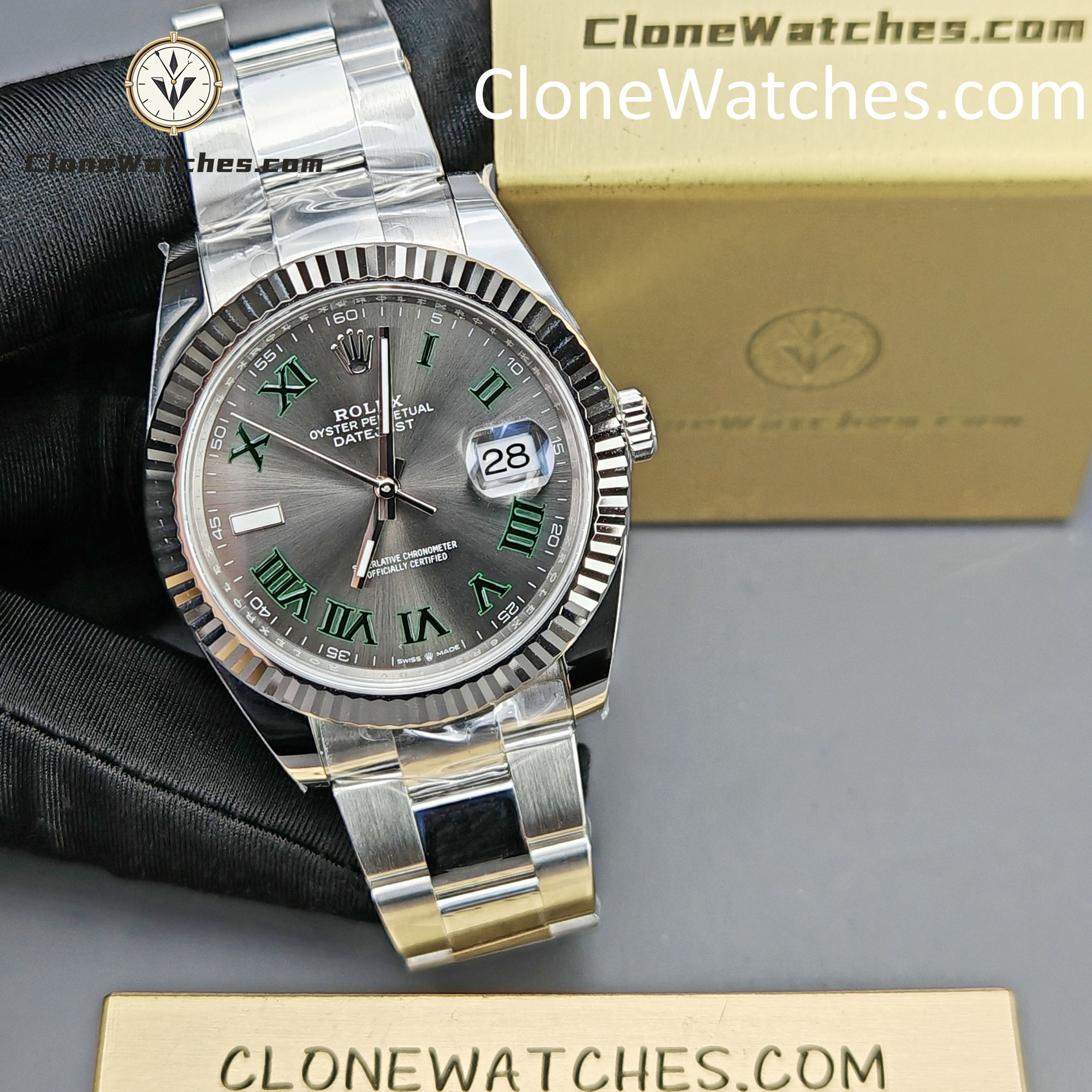 Rolex Super Clone Watches 1:1 DateJust Grey Roman Dial m126334-0021 Oyster 41MM 3235 Movement