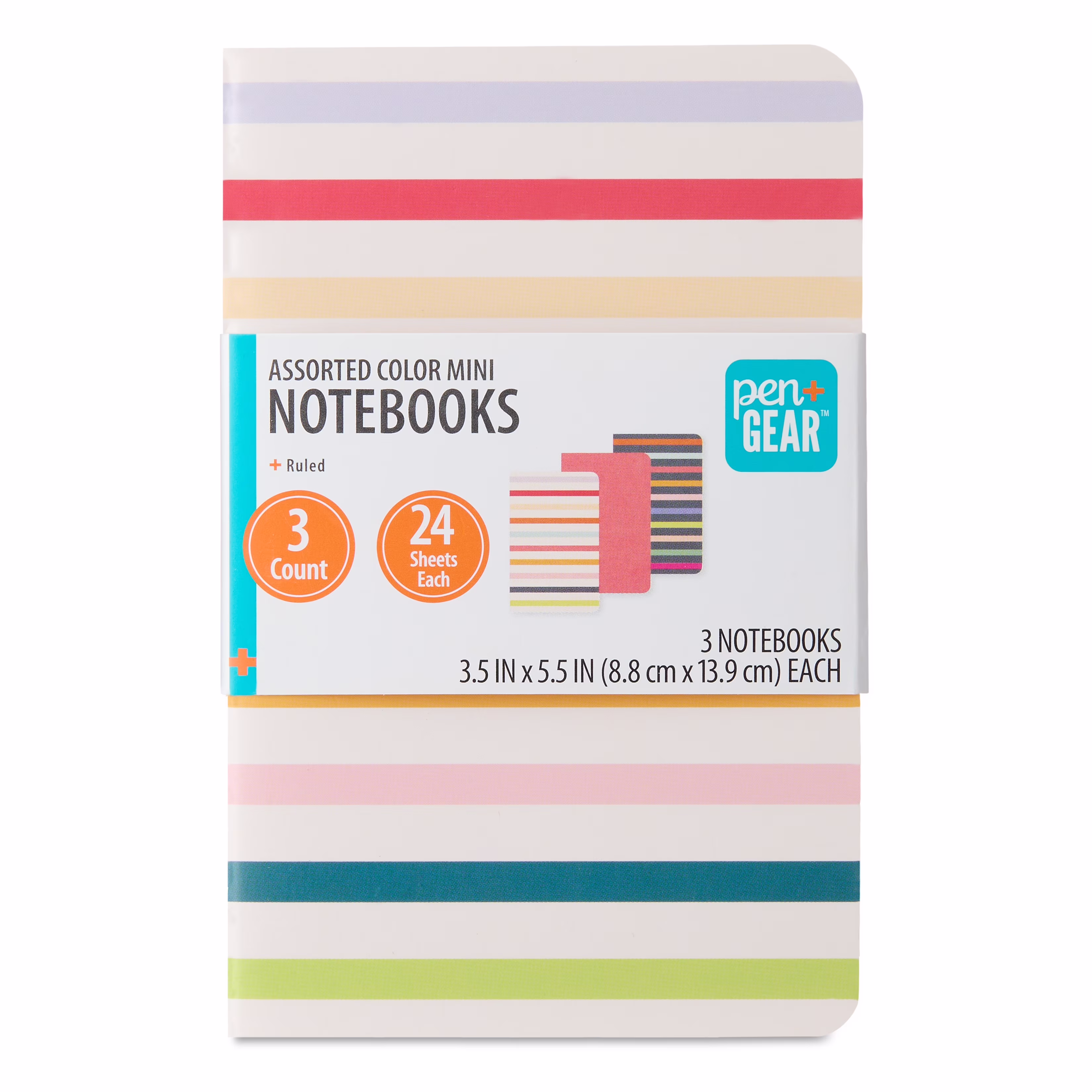 Pen+Gear Mini Notebooks, Assorted Colors, 3.5 in x 5.5 in, College Ruled, 144 Pages, 3 Count