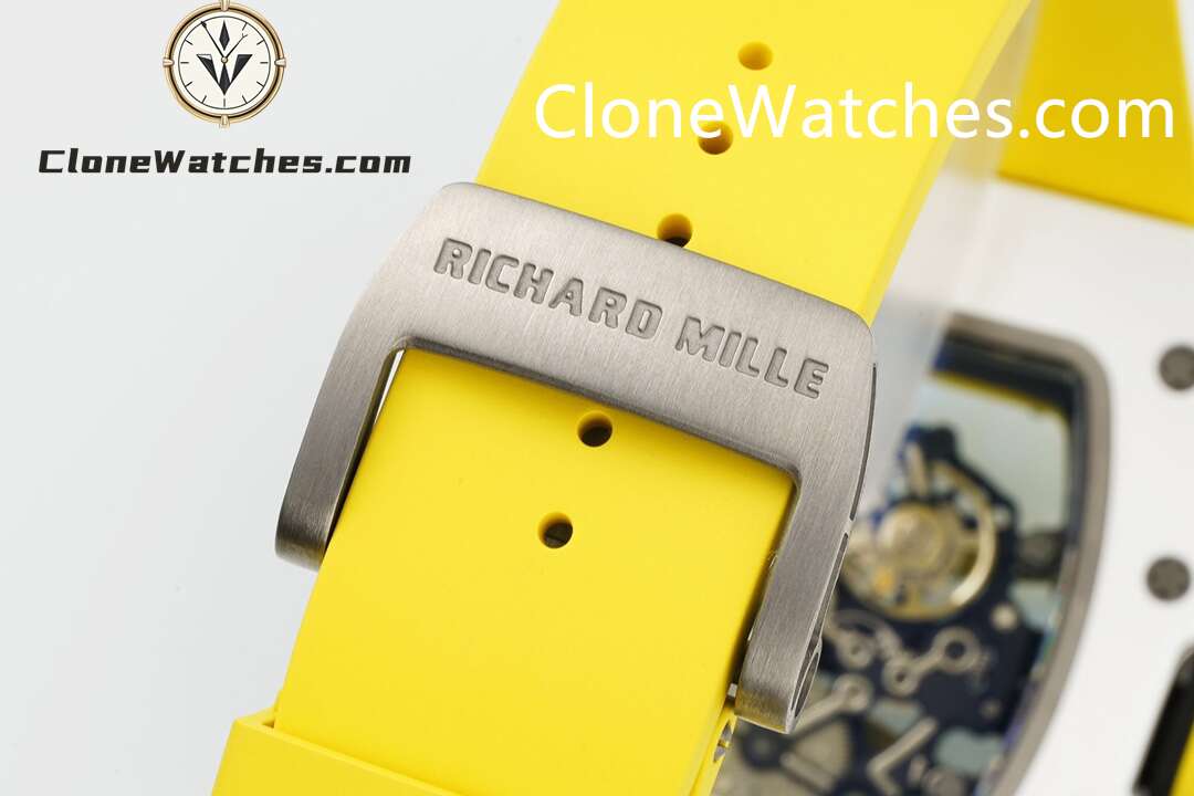 Richard Mille Super Clone Watches 1:1 RM 61-01 White Tourbillon Yellow Strap