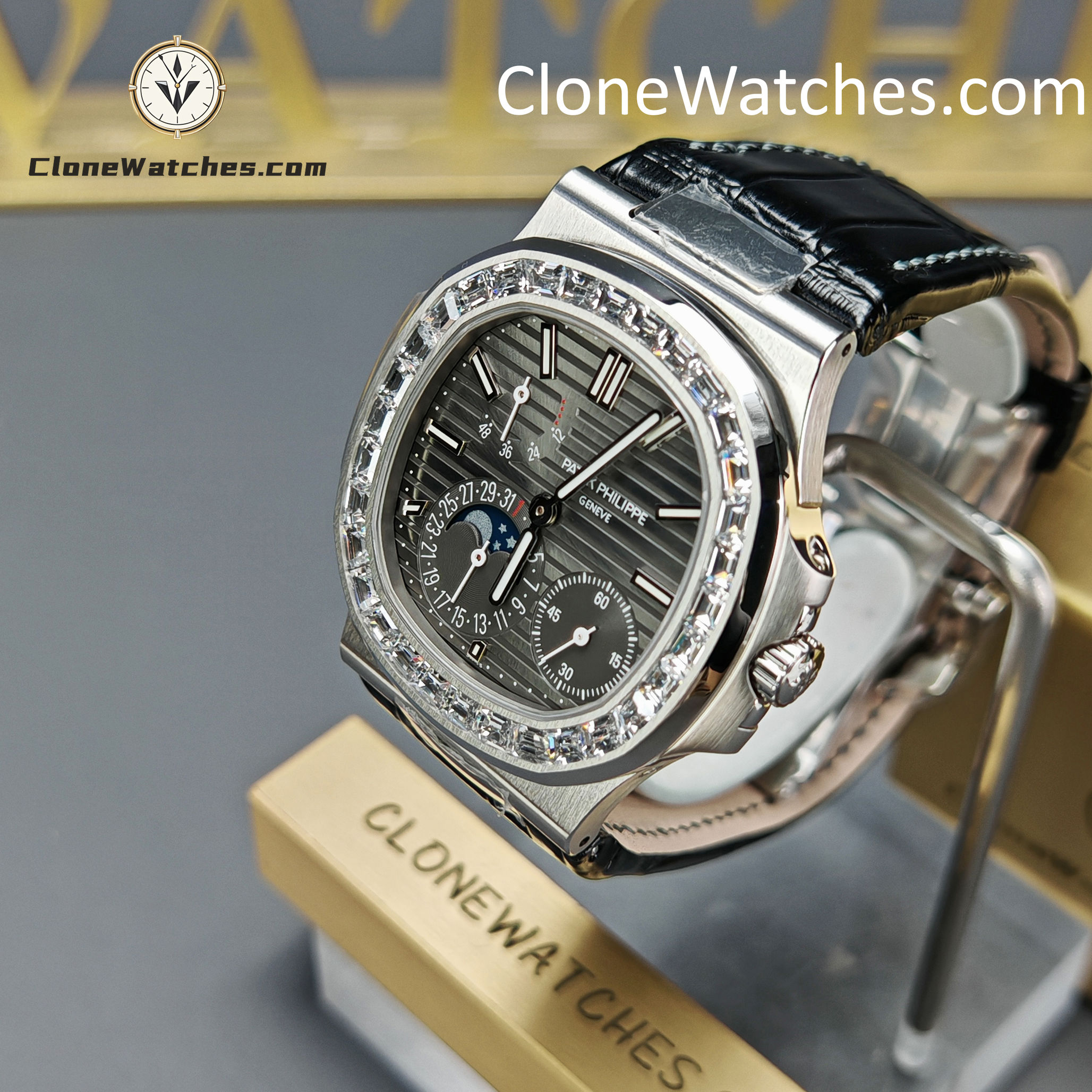 Patek Philippe Super Clone Watches 1:1 Nautilus 5712 Gray Dial Diamond Bezel