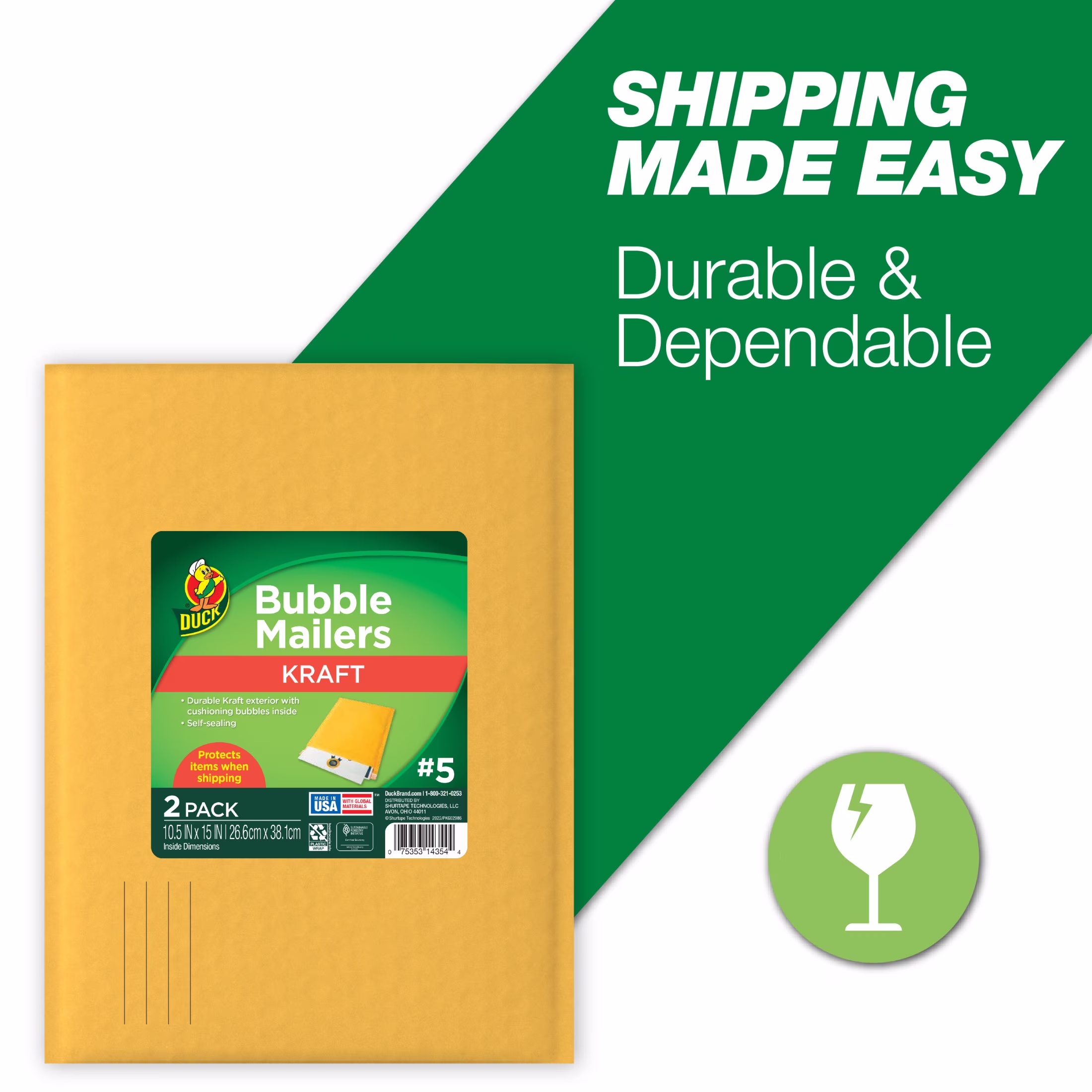 Duck Self-Seal Kraft Bubble Mailer #5, 10.5