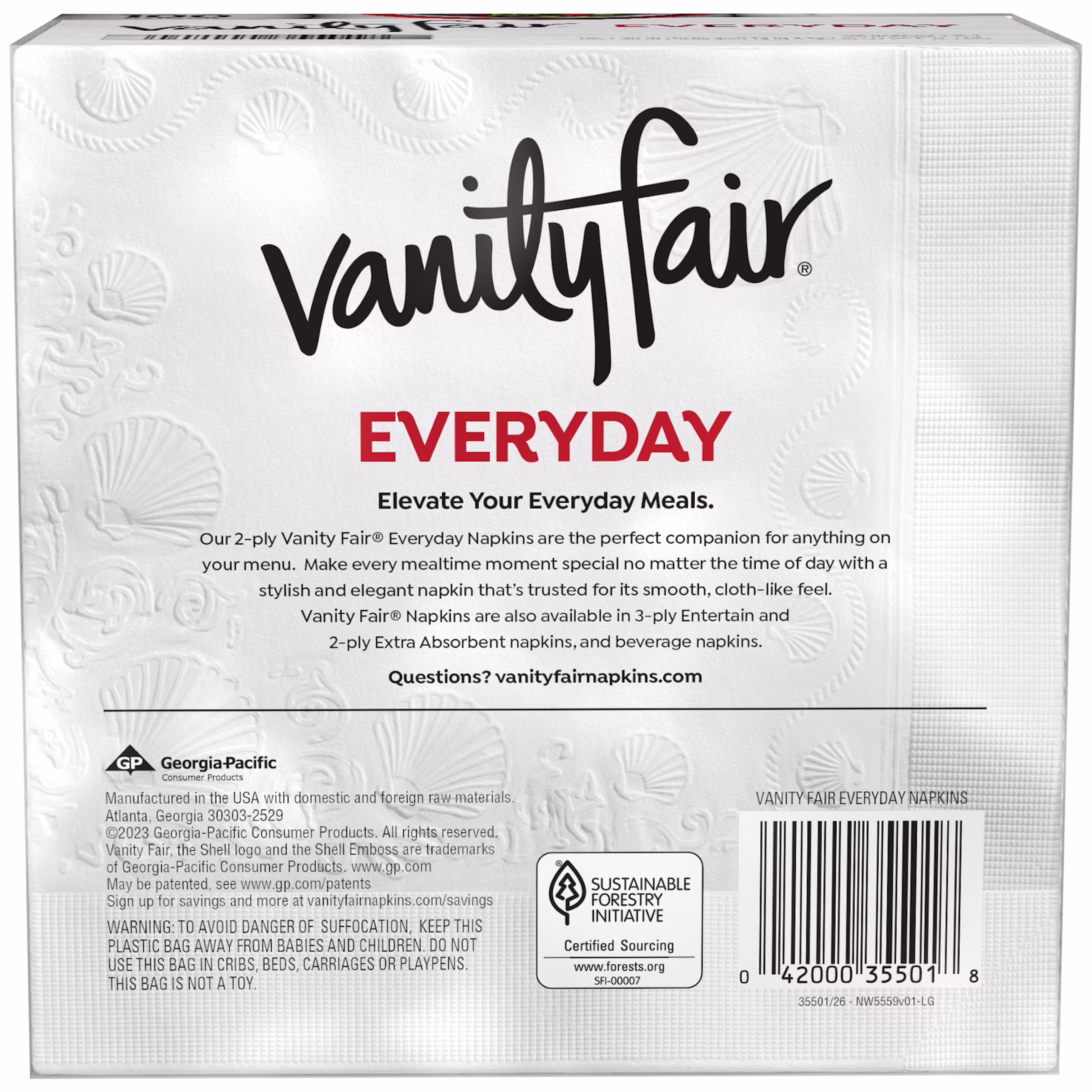 Vanity Fair Everyday 6.5 in x 6.35 in 2-Ply White Napkins (100 Count)