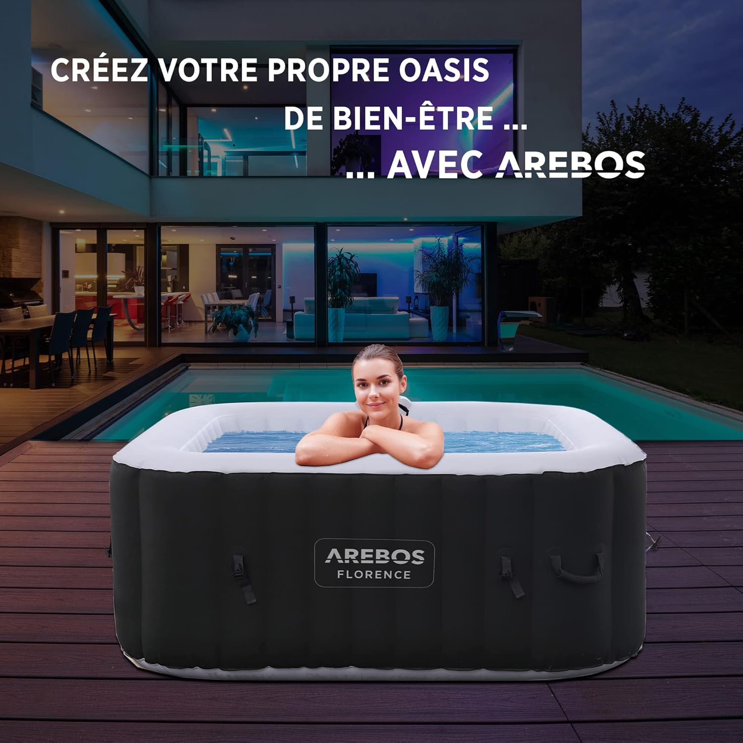 Spa gonflable carré 4 personnes 154 x 154 cm 100 jets chauffage massage 600L intérieur extérieur