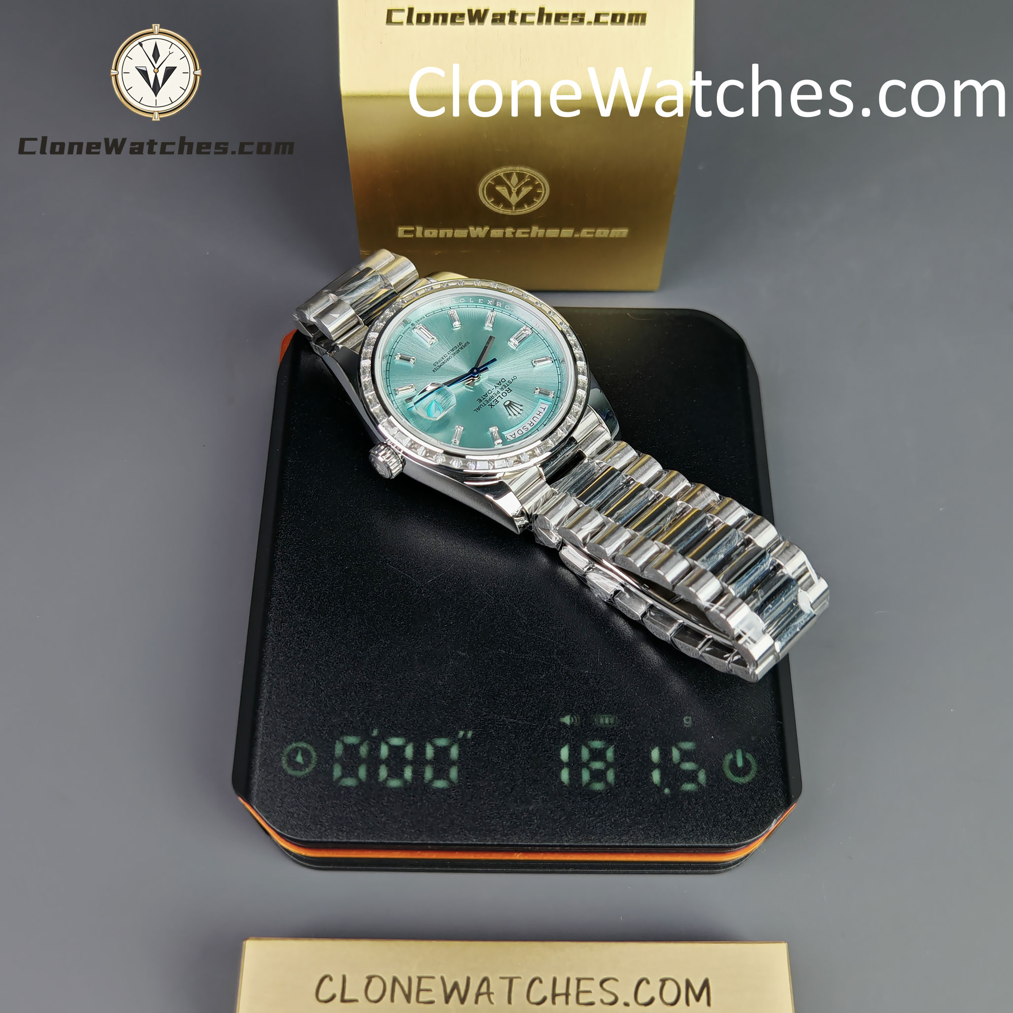 Rolex Super Clone Watches 1:1 Day Date Ice Blue Diamond Bezel Dial 40mm 228396TBR 3255 Movement