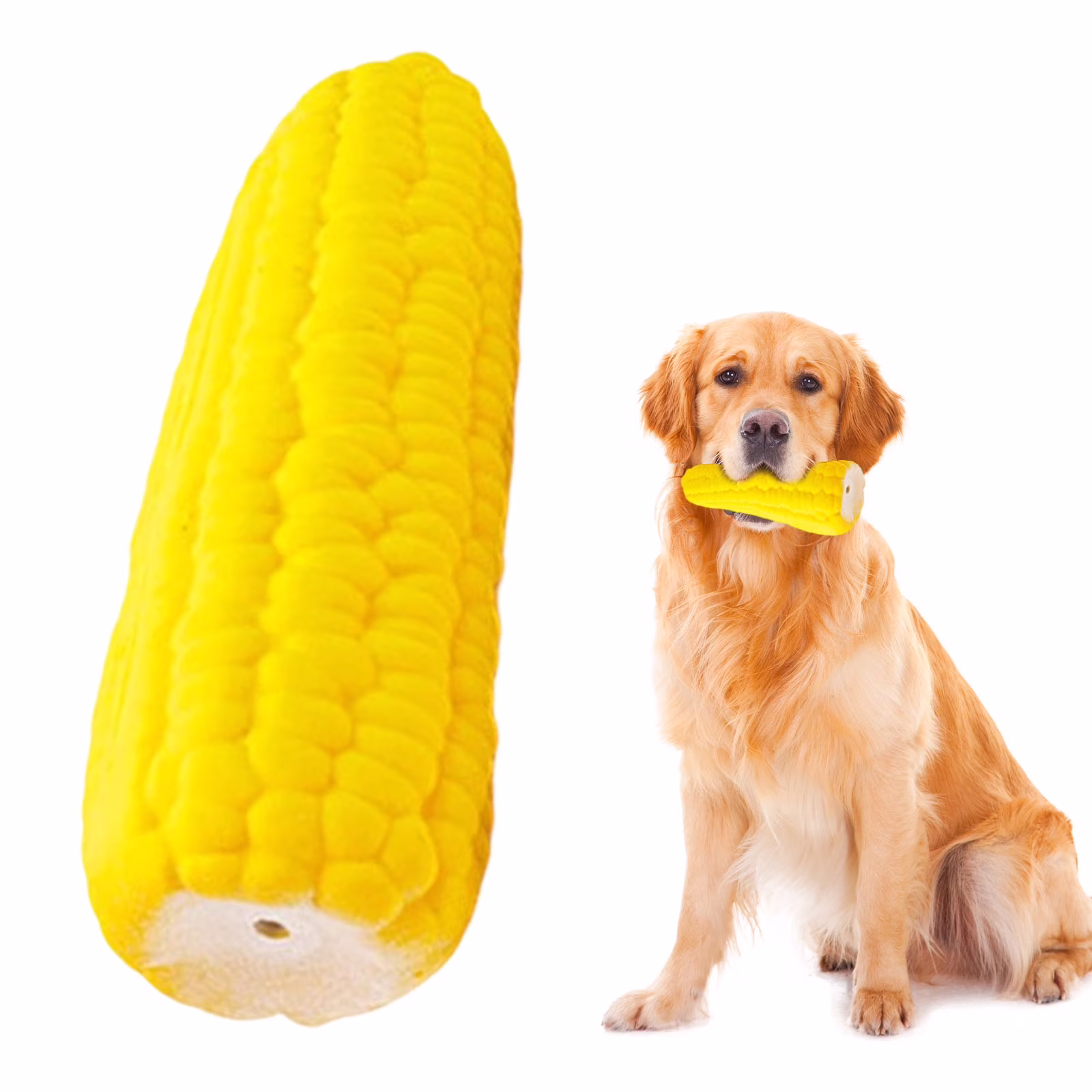 Soft Latex Squeaky Dog Toy Corn Shape Durable Chew Toy, Denbek Interactive Squeaky & Chew Dog Toy, Cone Shape, Yellow, for Aggressive Biting Dogs