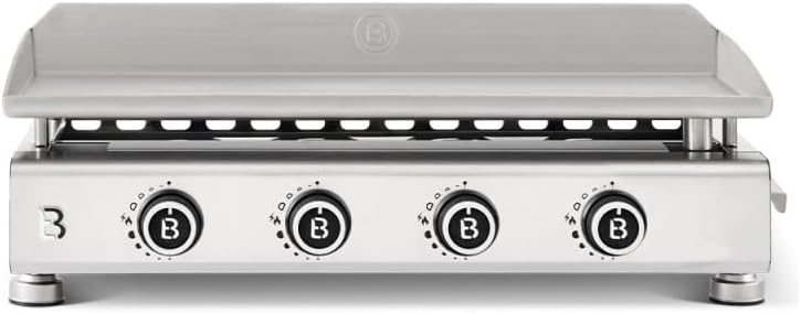 Plancha inox 84x34 cm 4 brûleurs grille réchauffement tiroir graisse
