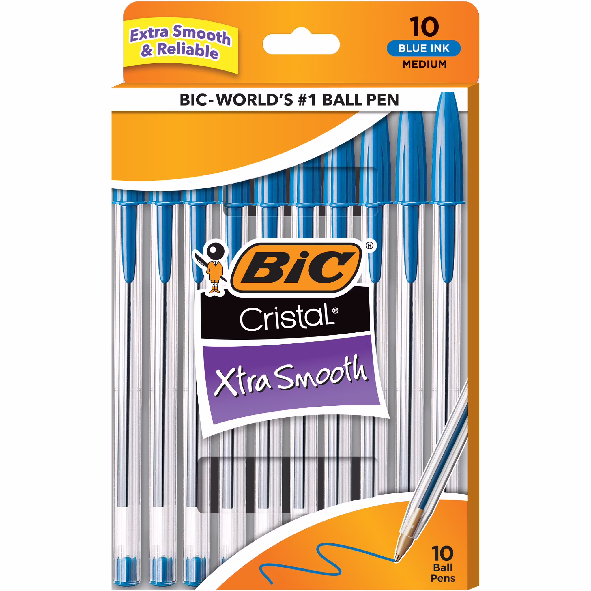 BIC Cristal Xtra Smooth Medium Point Ball Pen, School Supplies, 1.0 mm, Black, 10-Count