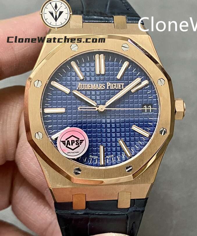 Audemars Piguet Super Clone Watches 1:1 Royal Oak 15510 Rose Gold Blue Dial Alligator Leather Strap 41MM