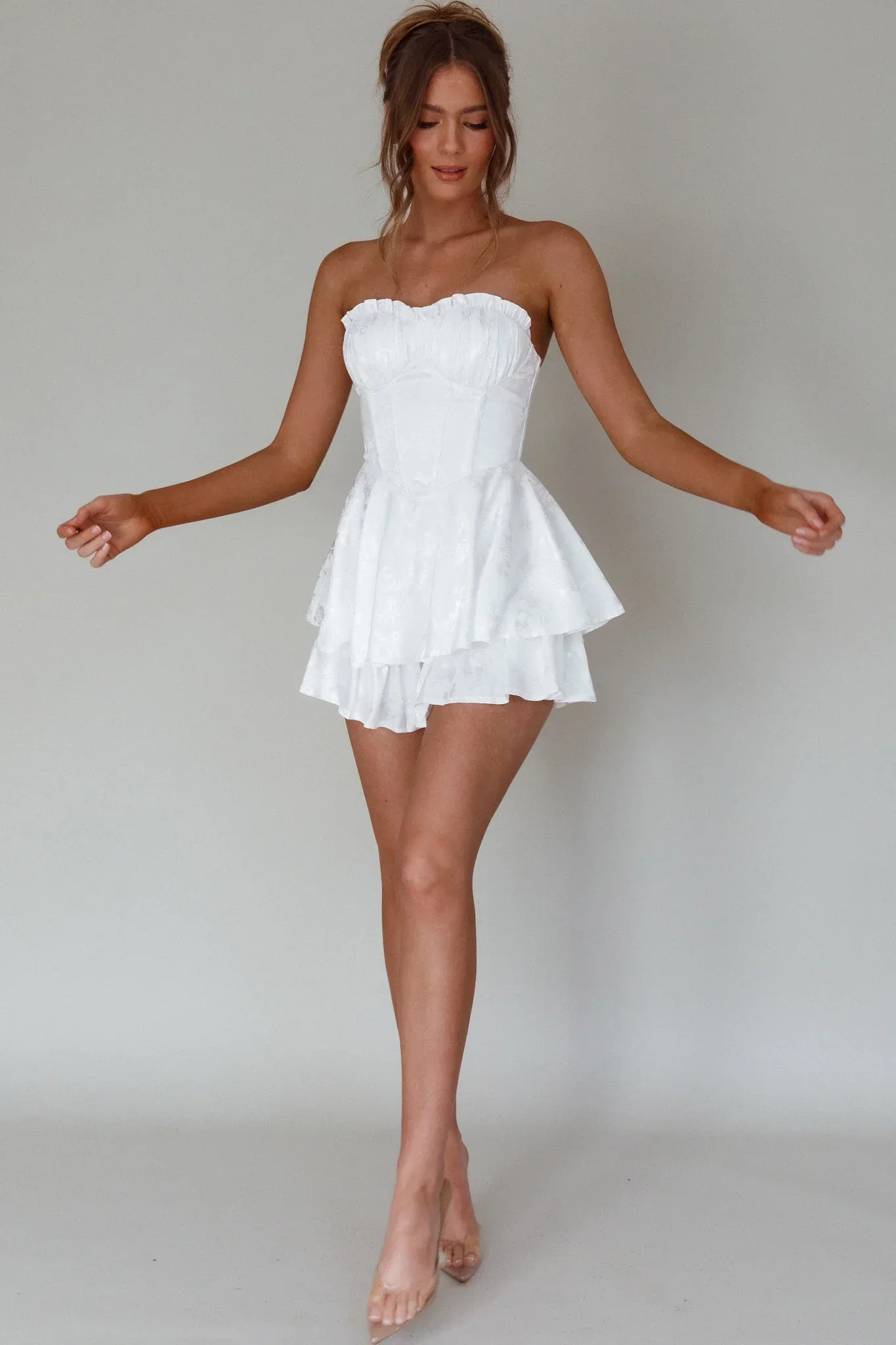 Paris Muse Gathered Bust Romper White