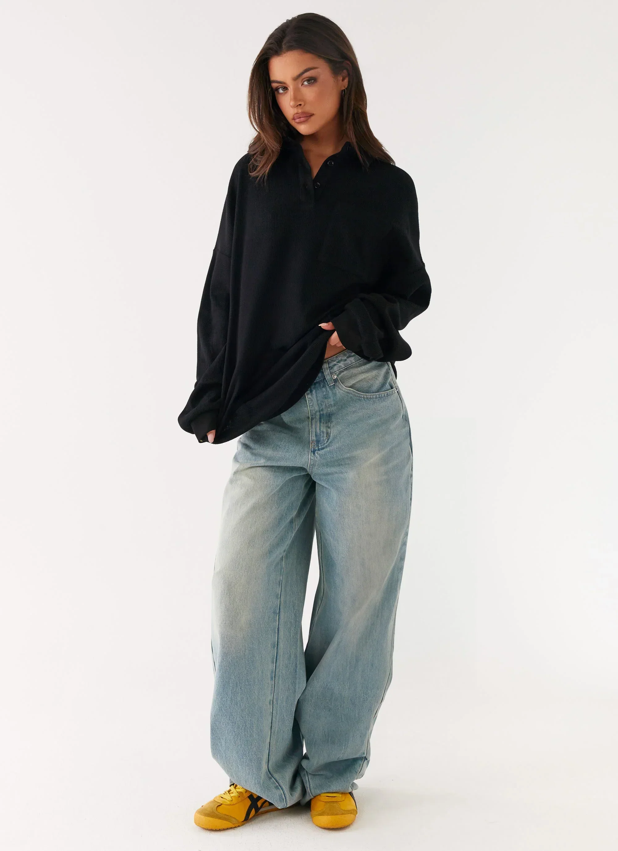Torrie Oversized Polo Top - Black