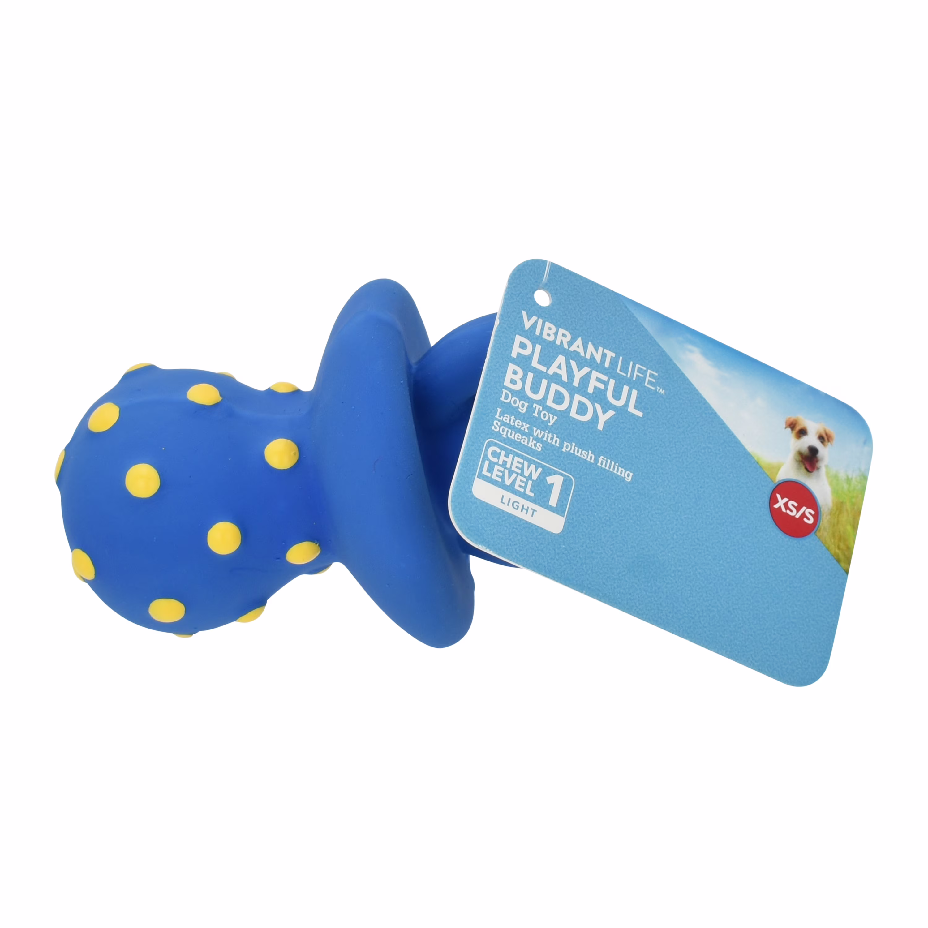 (2 pack) Vibrant Life Playful Buddy Pacifier Dog Toy, Latex with Plush Filling, Chew Level 1