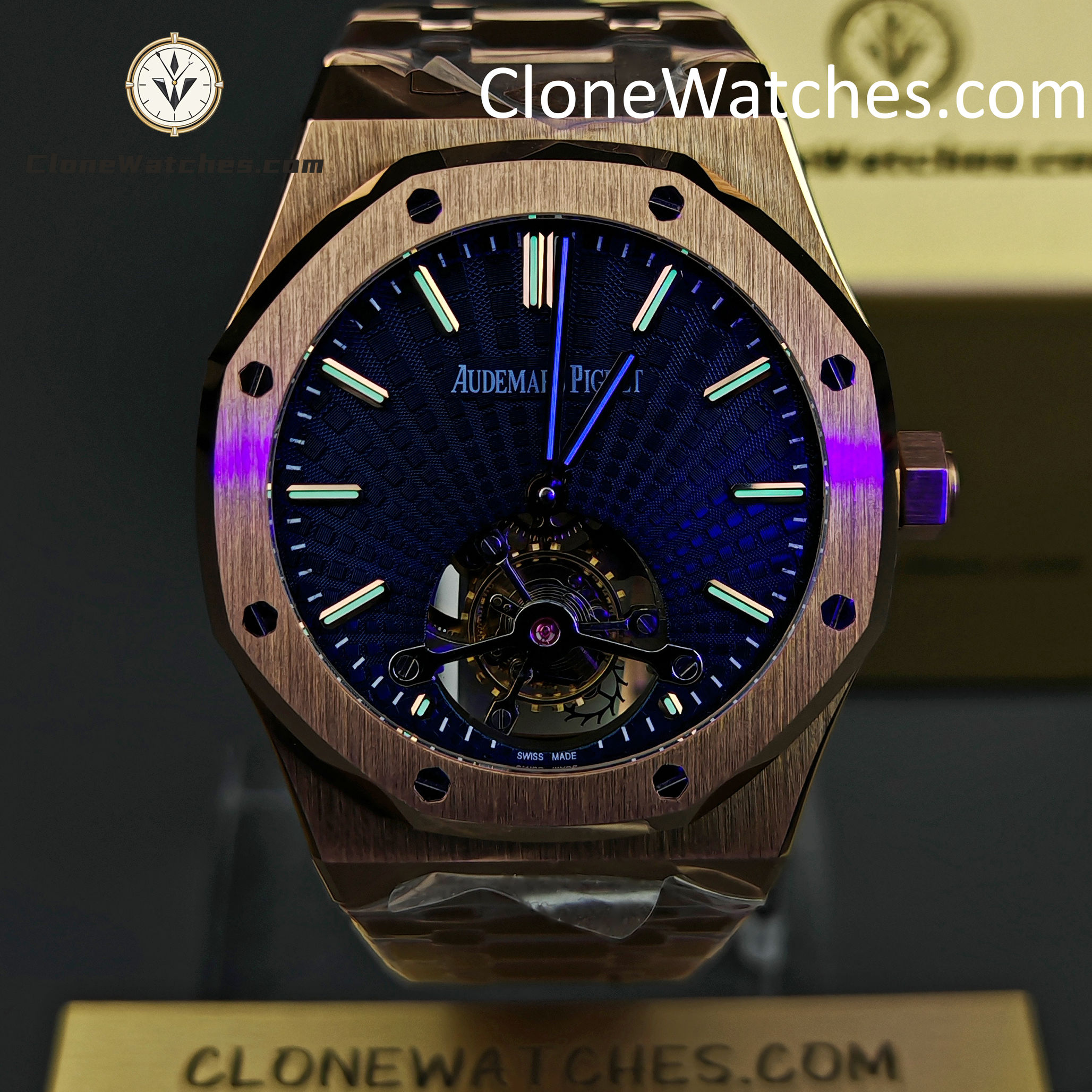 Audemars Piguet Super Clone Watches 1:1 Royal Oak Rose Gold 26522OR Blue Tourbillon Dial 41mm