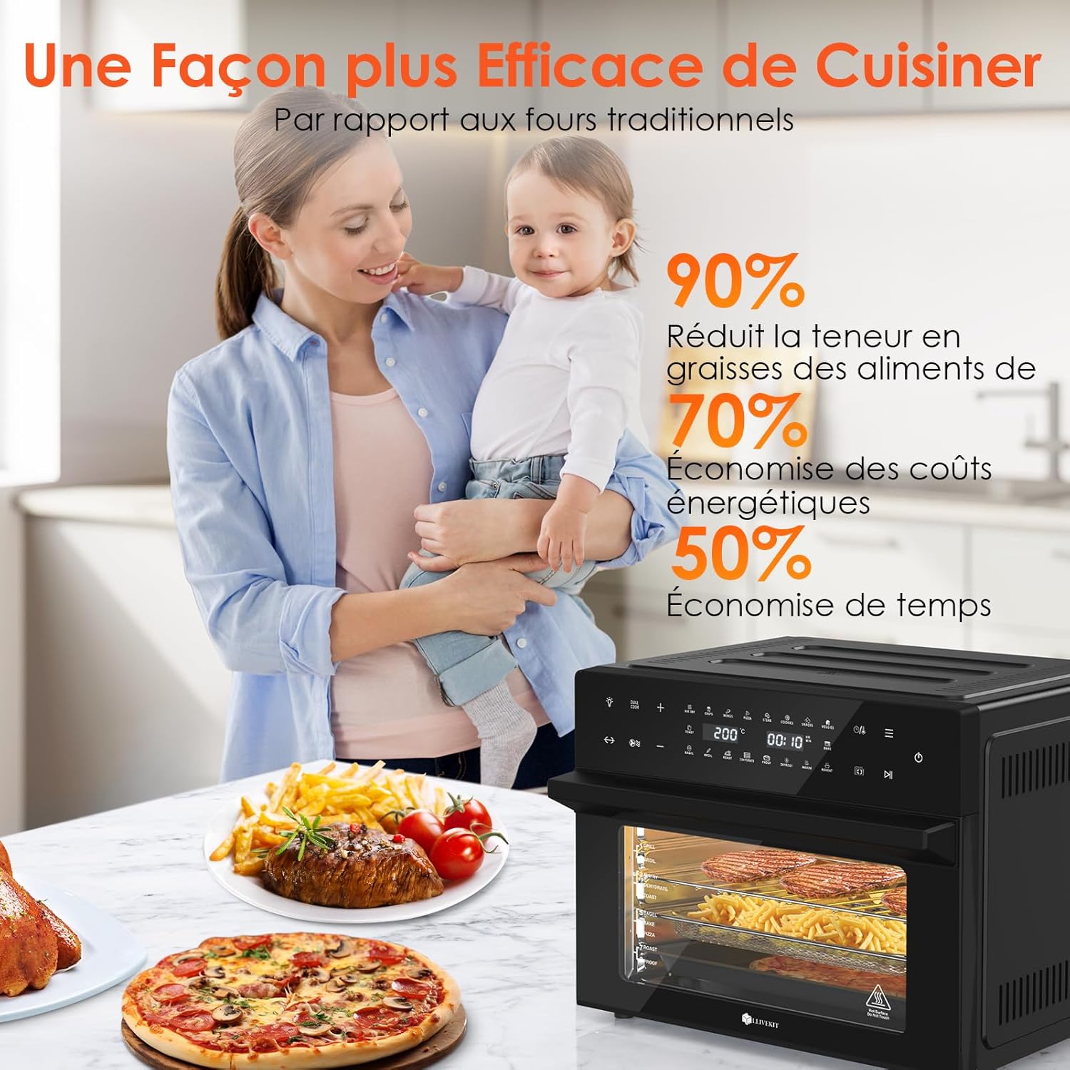 Friteuse sans huile 30 L rôtissoire 20 programmes écran tactile LED