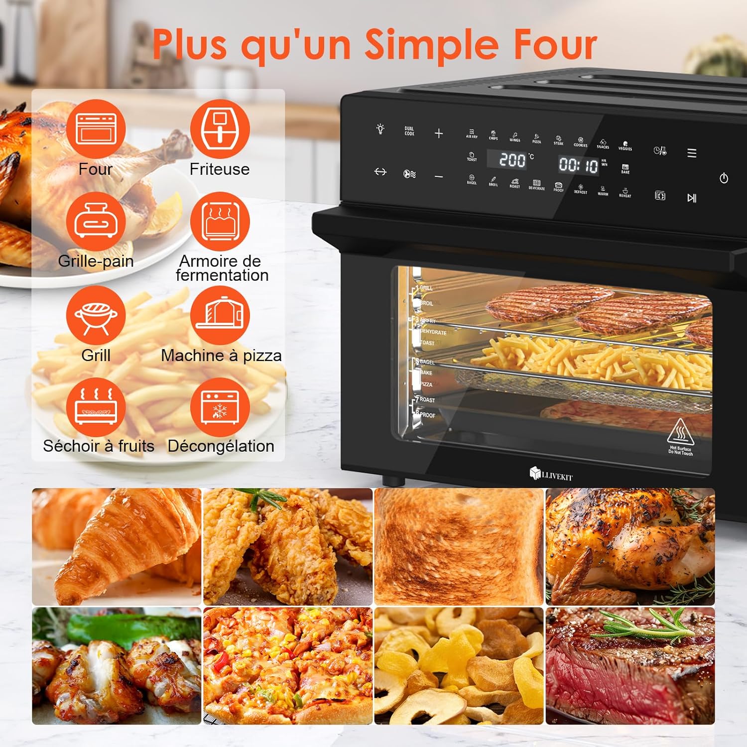 Friteuse sans huile 30 L rôtissoire 20 programmes écran tactile LED
