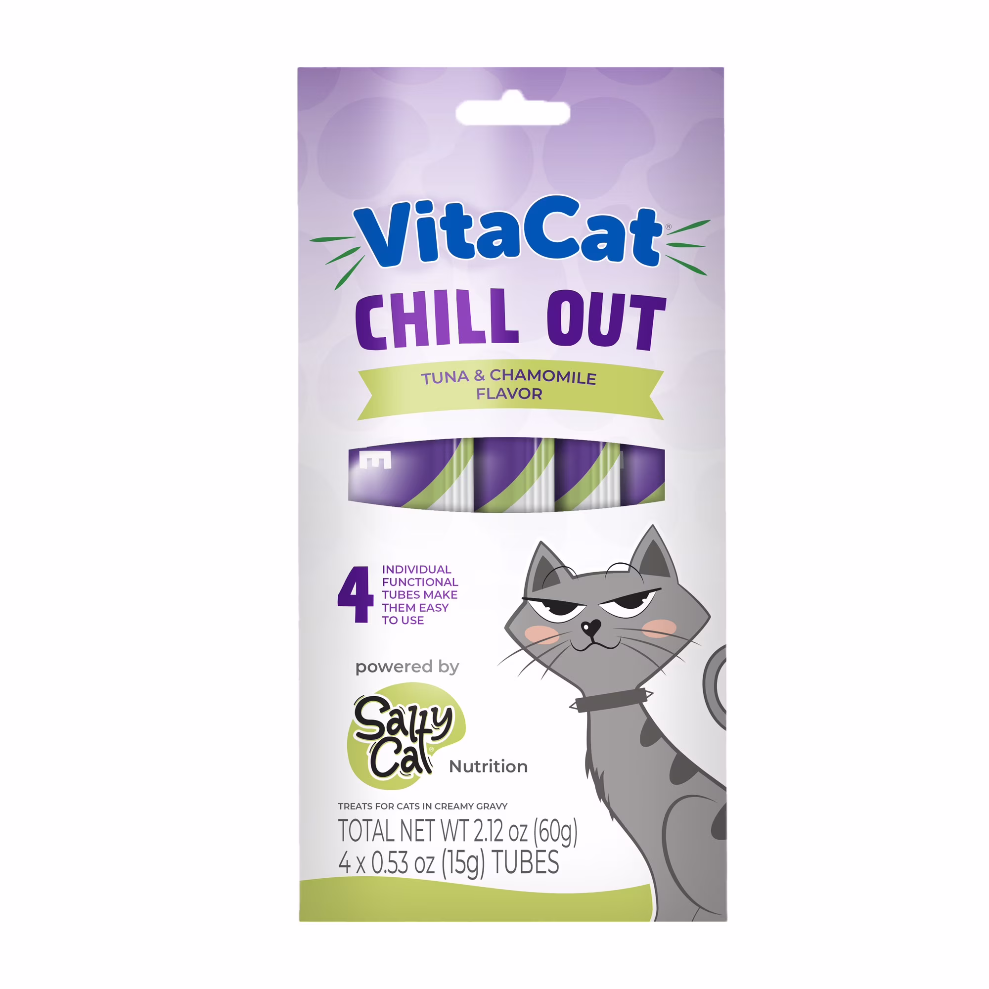 (4 pack) VitaCat by Salty Cat Chill Out Tuna & Chamomile Flavor Creamy Treats for Cats, 4 15g Tubes