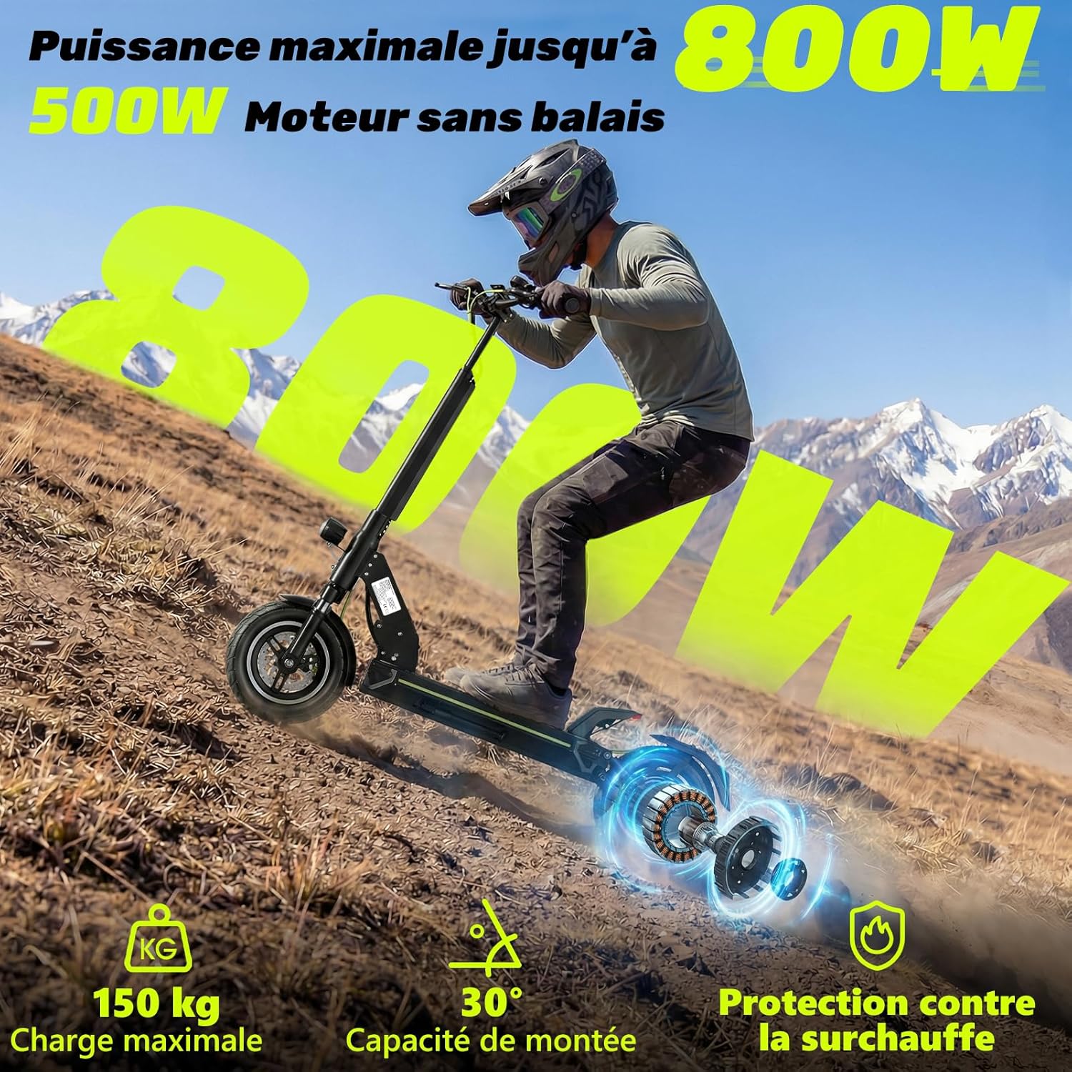 Trottinette électrique adulte tout terrain 800 2000 W batterie 48 V autonomie 50 90 km