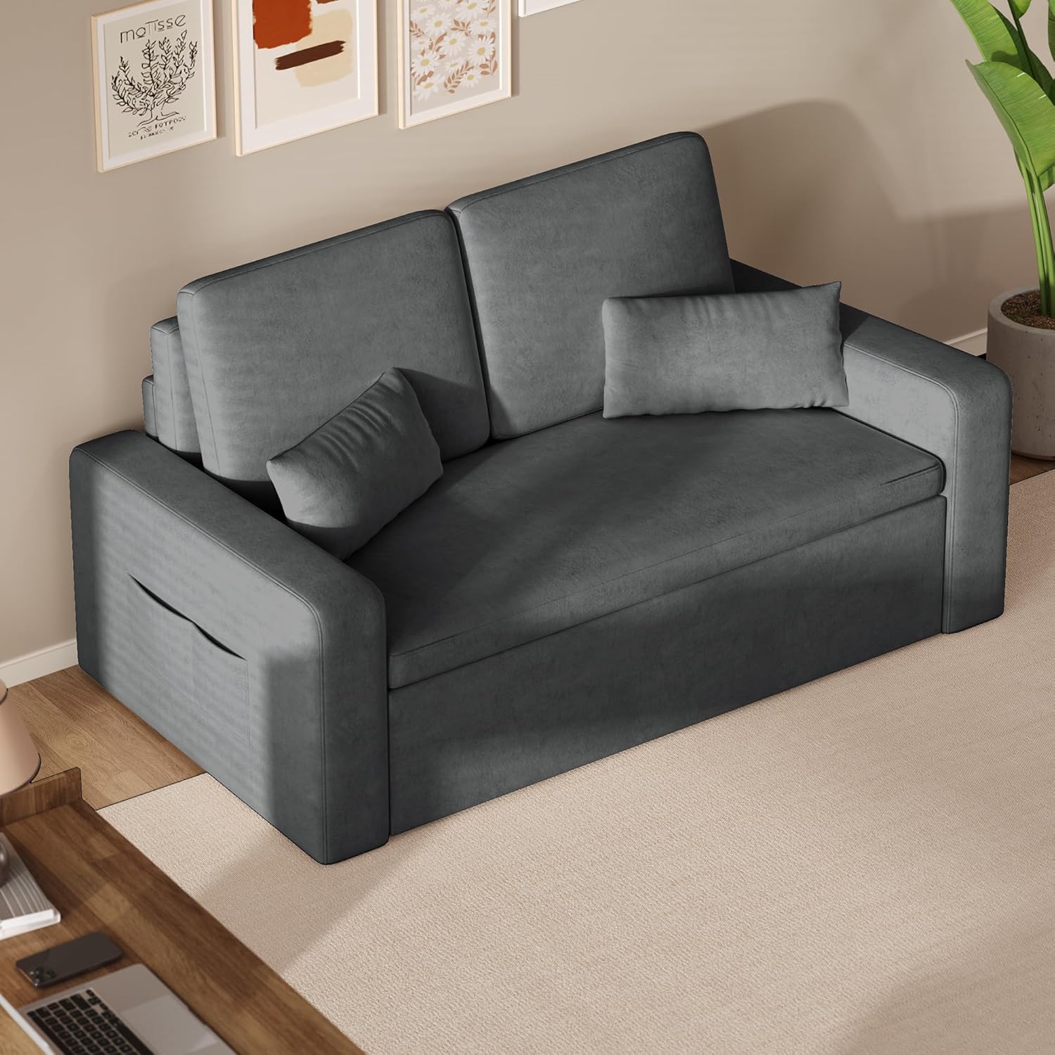 Canapé lit 2 places convertible velours gris foncé