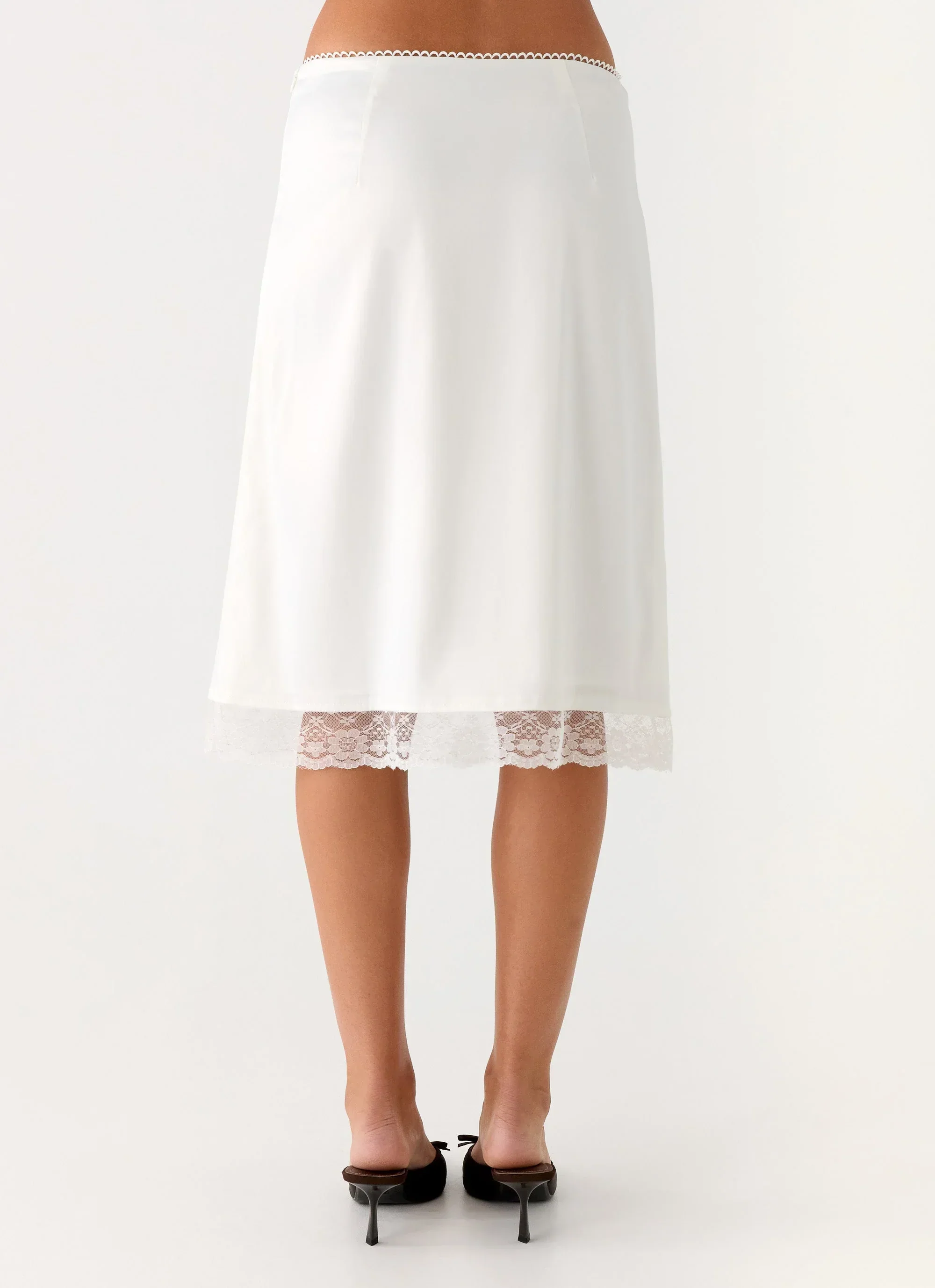 Rina Low Rise Satin Midi Skirt - White