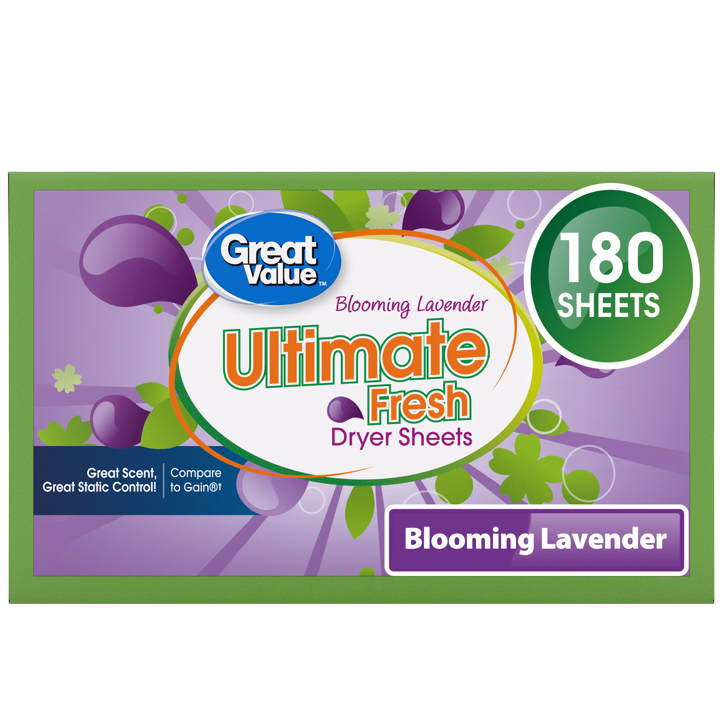 Great Value Ultimate Fresh Dryer Sheets, Blooming Lavender, 180 Count, Compare to Gain®