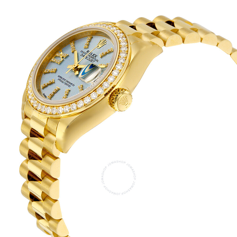 Rolex Lady-Datejust 28 Cornflower Blue Dial 18K Yellow Gold President Automatic Ladies Watch 279138BLSRDP（Lifetime free warranty+90-days replacement service & Refund!.）