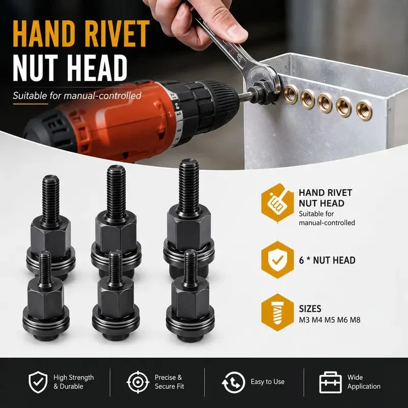 Head Rivet Nut Tool, M3 M4 M5 M6 M8 Rivnut Kit
