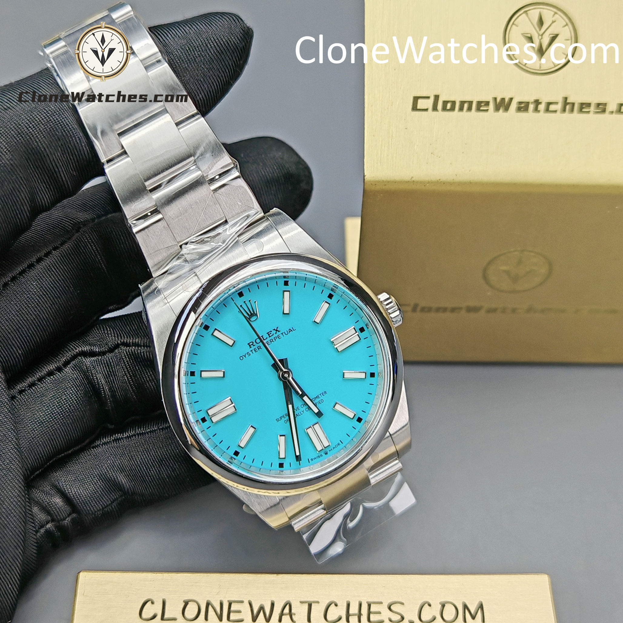 Rolex Super Clone Watches 1:1 Oyster Perpetual Turquoise Blue Dial 41mm m124300-0006 3230 Movement