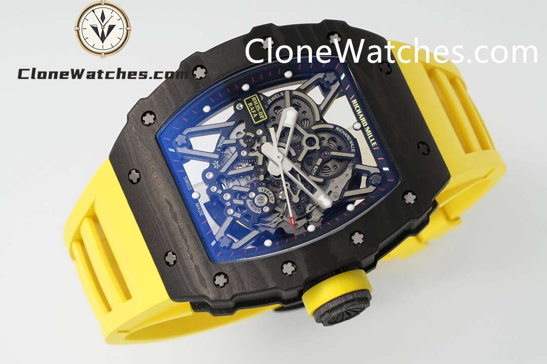 Richard Mille Super Clone Watches 1:1 RM 035 – 02 NTPT Carbon Fiber Yellow Rubber Strap