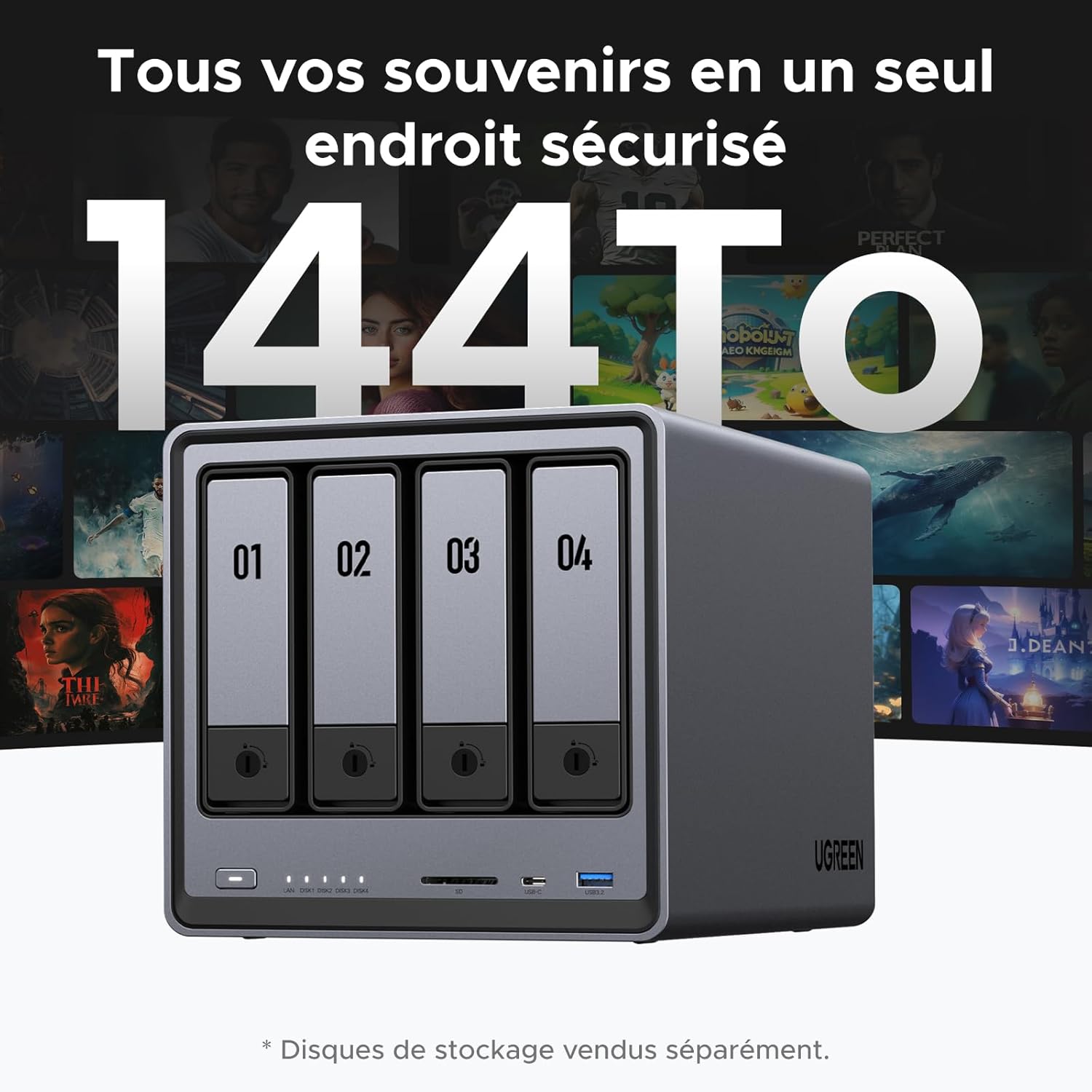NAS 4 baies Intel 8 Go DDR5 SSD 128 Go 10GbE HDMI 4K