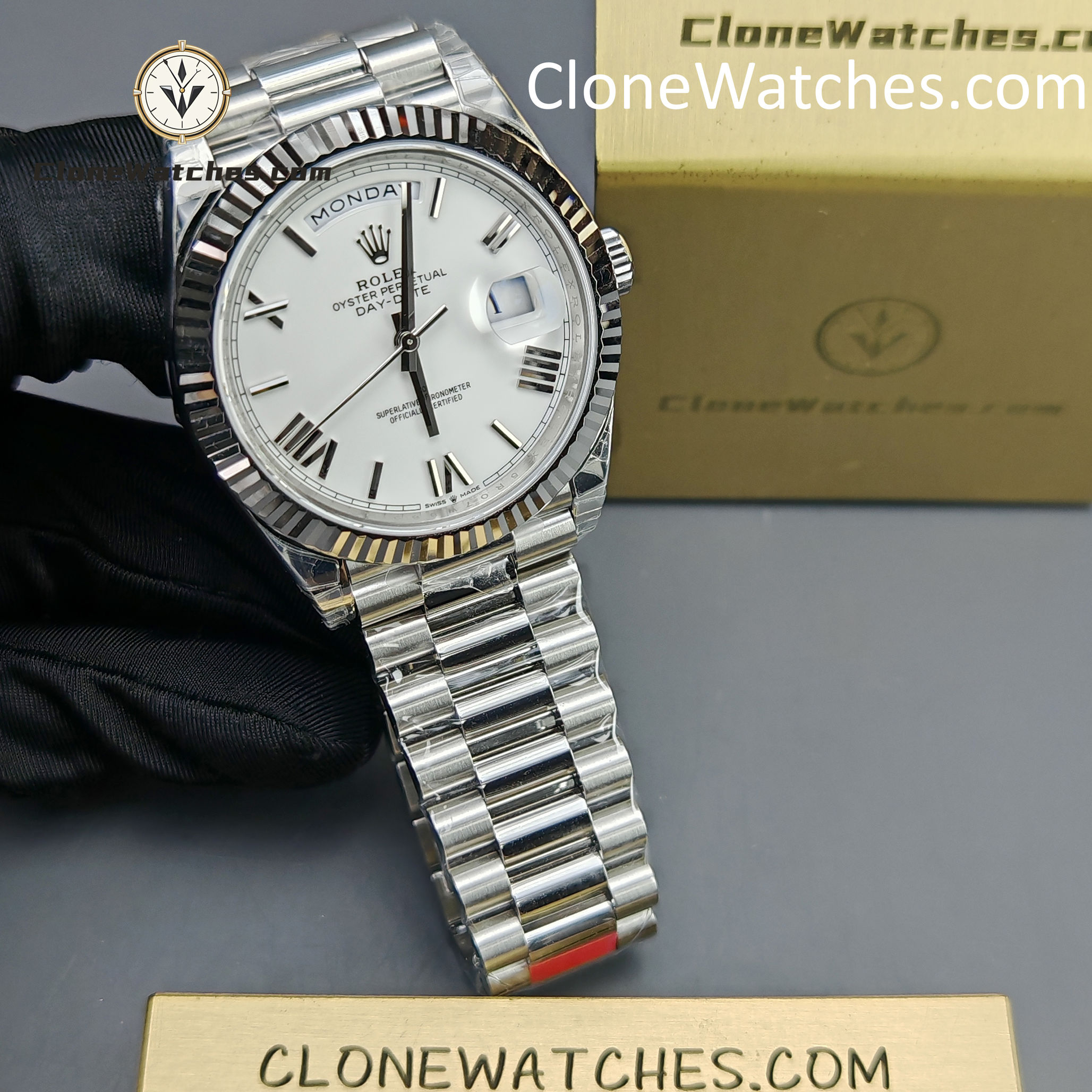 Rolex Super Clone Watches 1:1 Day Date White Roman Dial 40mm m228239-0046 VSF Version 3255 Movement