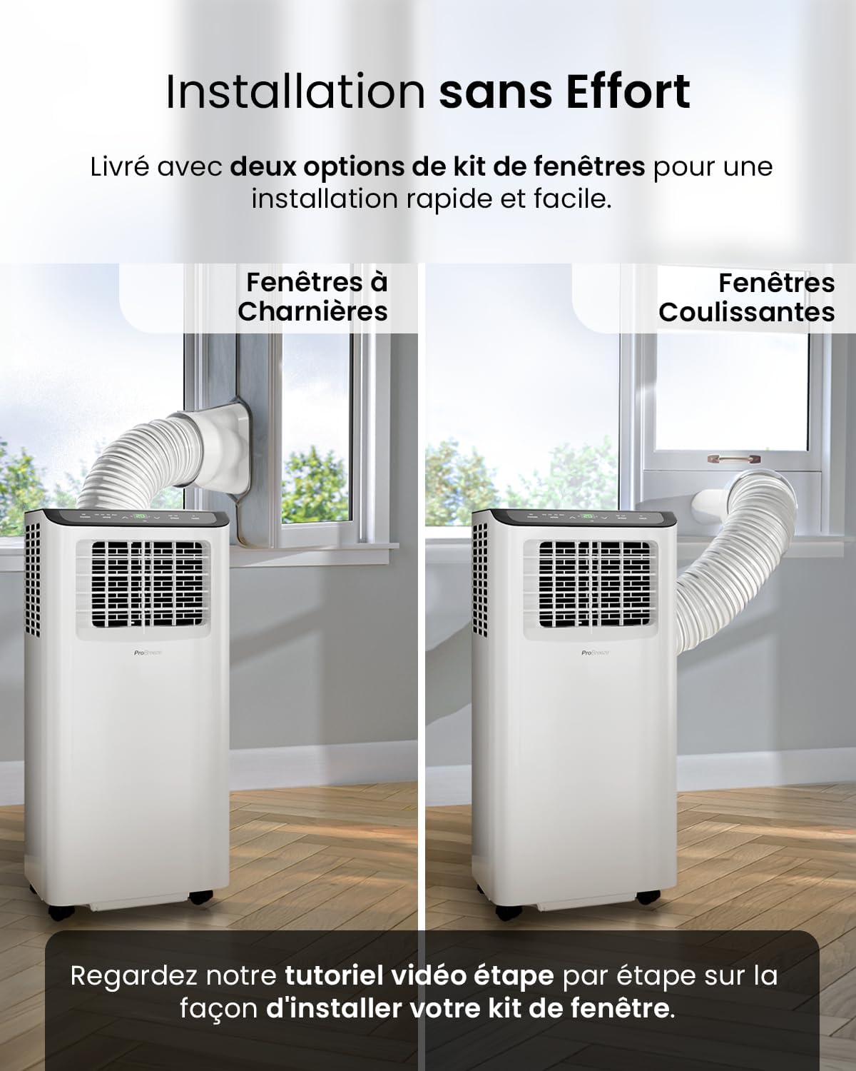 Climatiseur mobile 9000 BTU 4 en 1 WiFi minuterie 24 h télécommande kit fenêtre 22 m² classe A