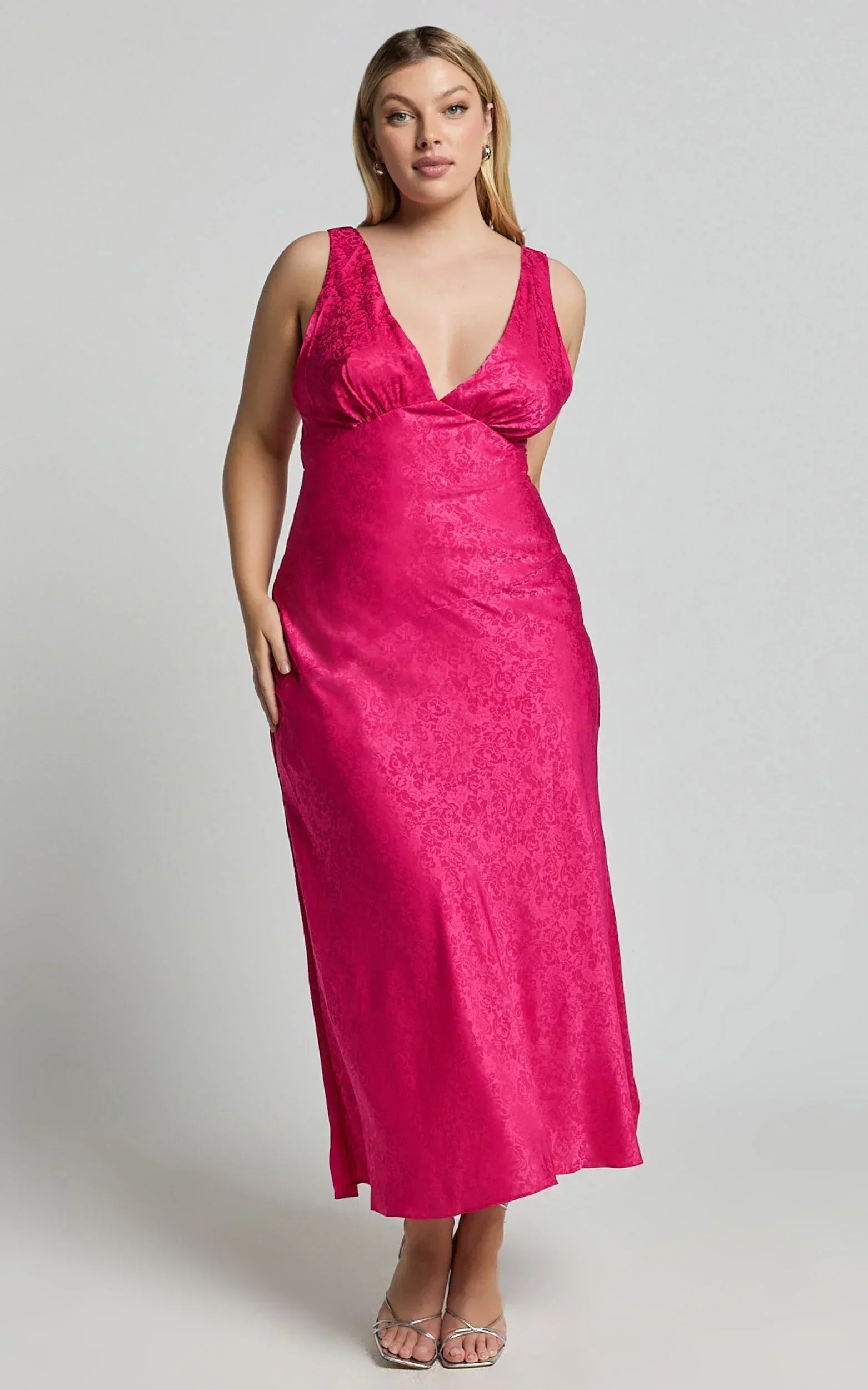 Cohen Midi Dress - Jacquard Satin Midi Dress in Pink