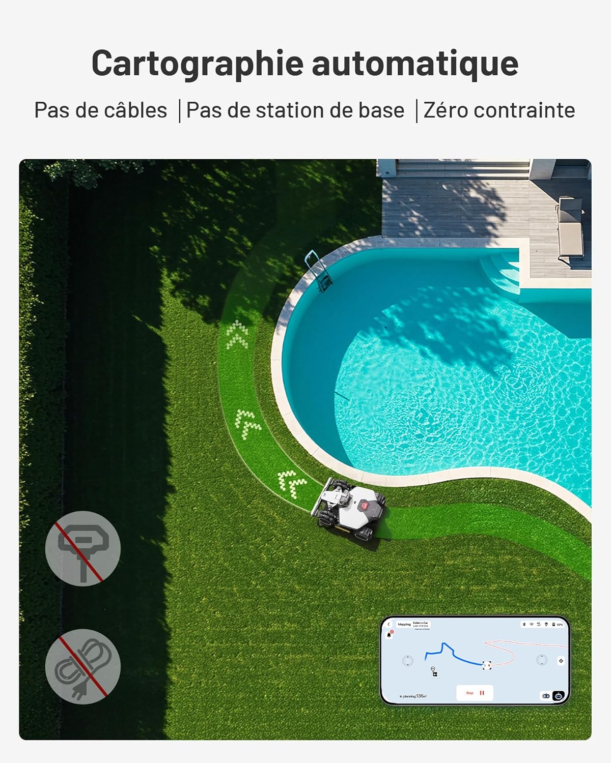 Robot tondeuse LUBA Mini AWD LiDAR 3D AI Vision sans antenne RTK cartographie auto 1500 m² pente 80% module 4G