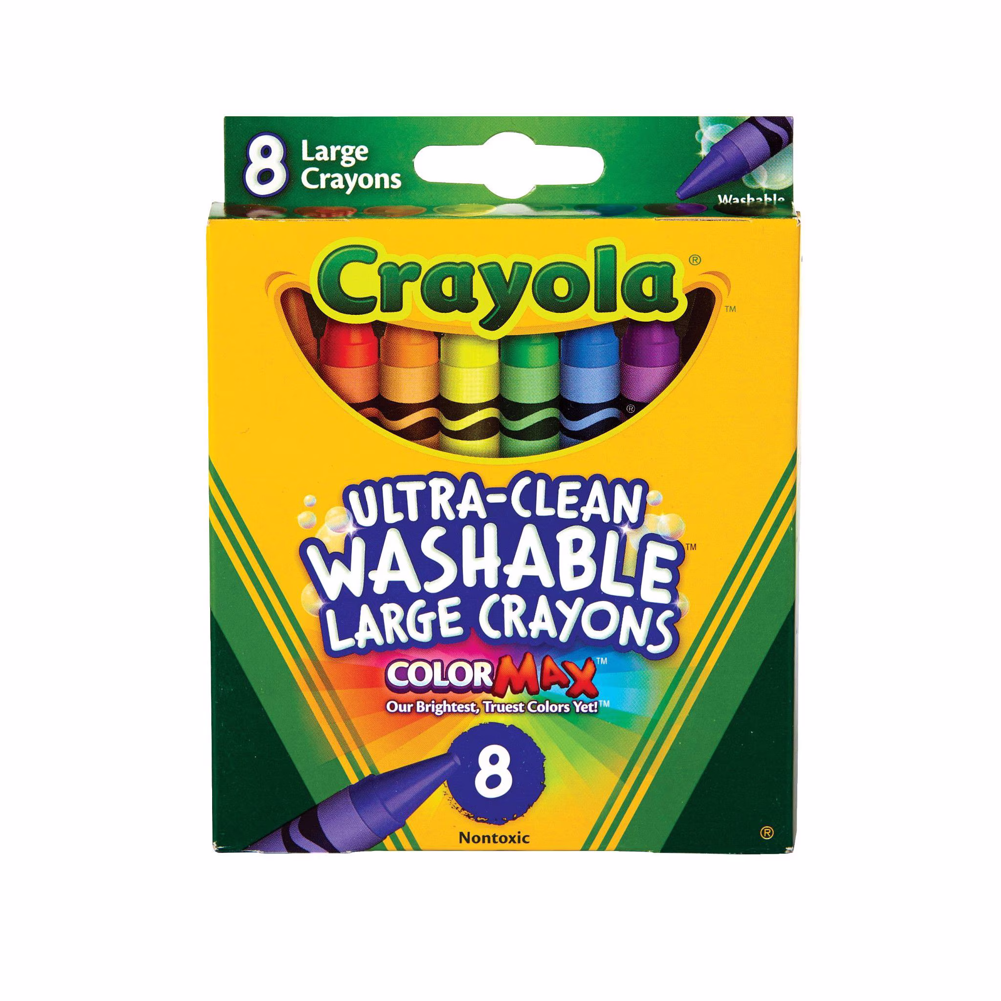 Crayola Washable Large Size Crayons, 8 Ct, Kindergarten School Supplies, Preschool Supplies, Ages 3+