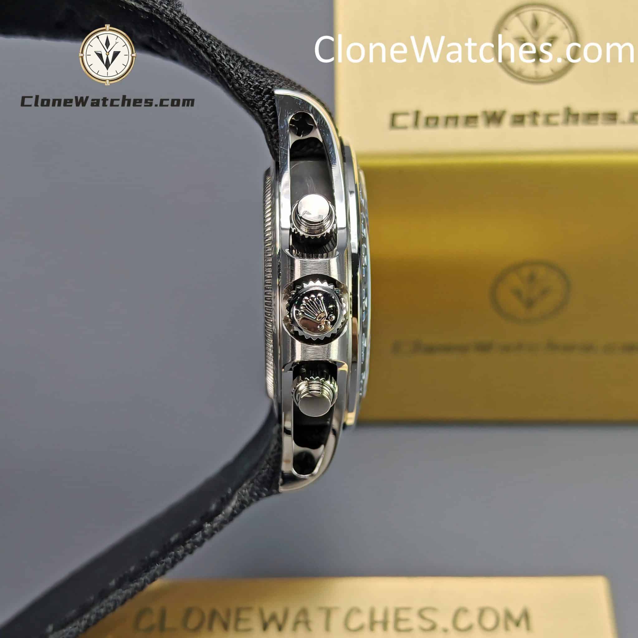 Modified Super Clone Watches 1:1 DiW Rolex Daytona “EXCEPTIONAL UNIQUE” 4130 Movement Black Strap