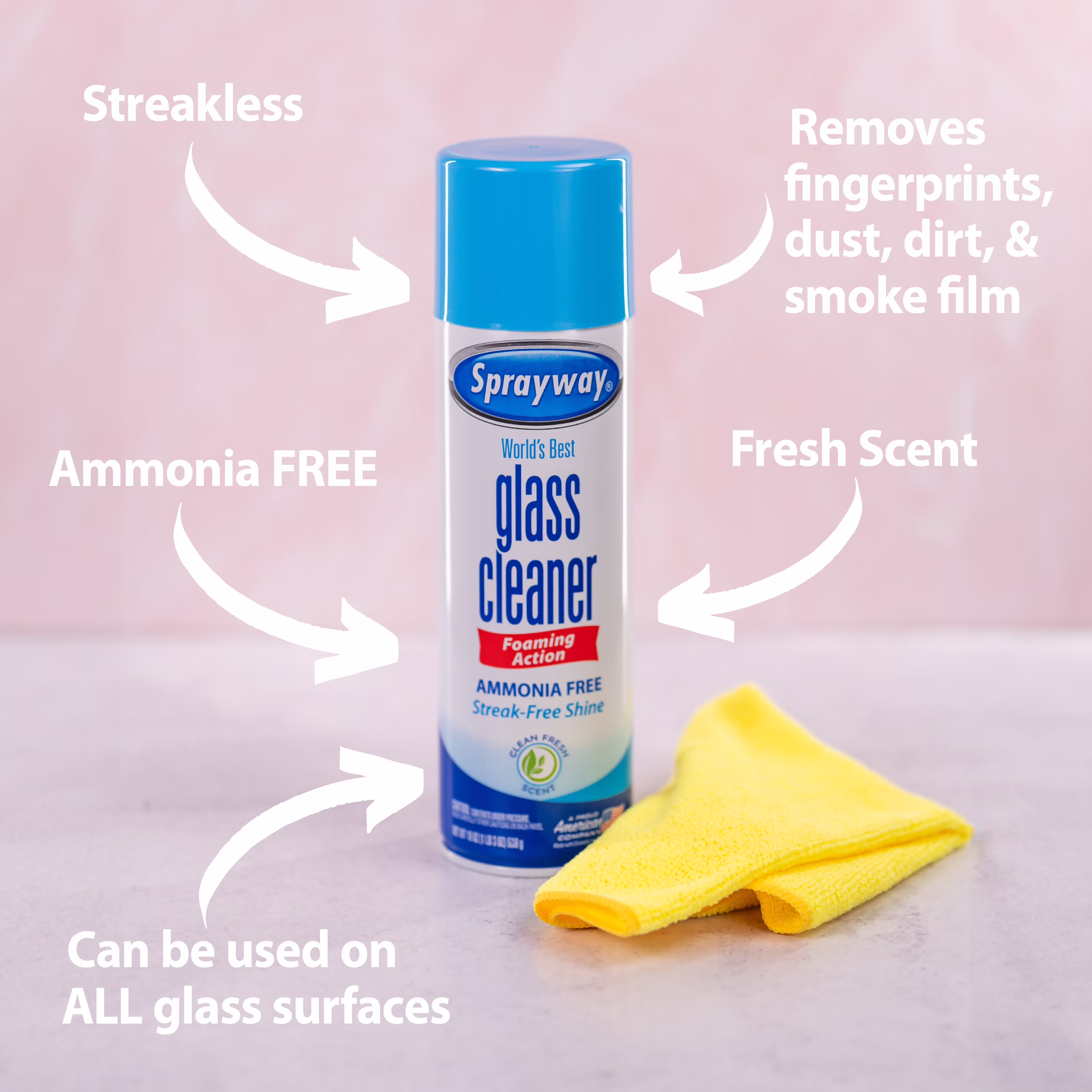 Sprayway Glass Cleaner Foaming Aerosol Spray, 19 oz, 2-Pack, Ammonia-Free, Streak-Free Shine