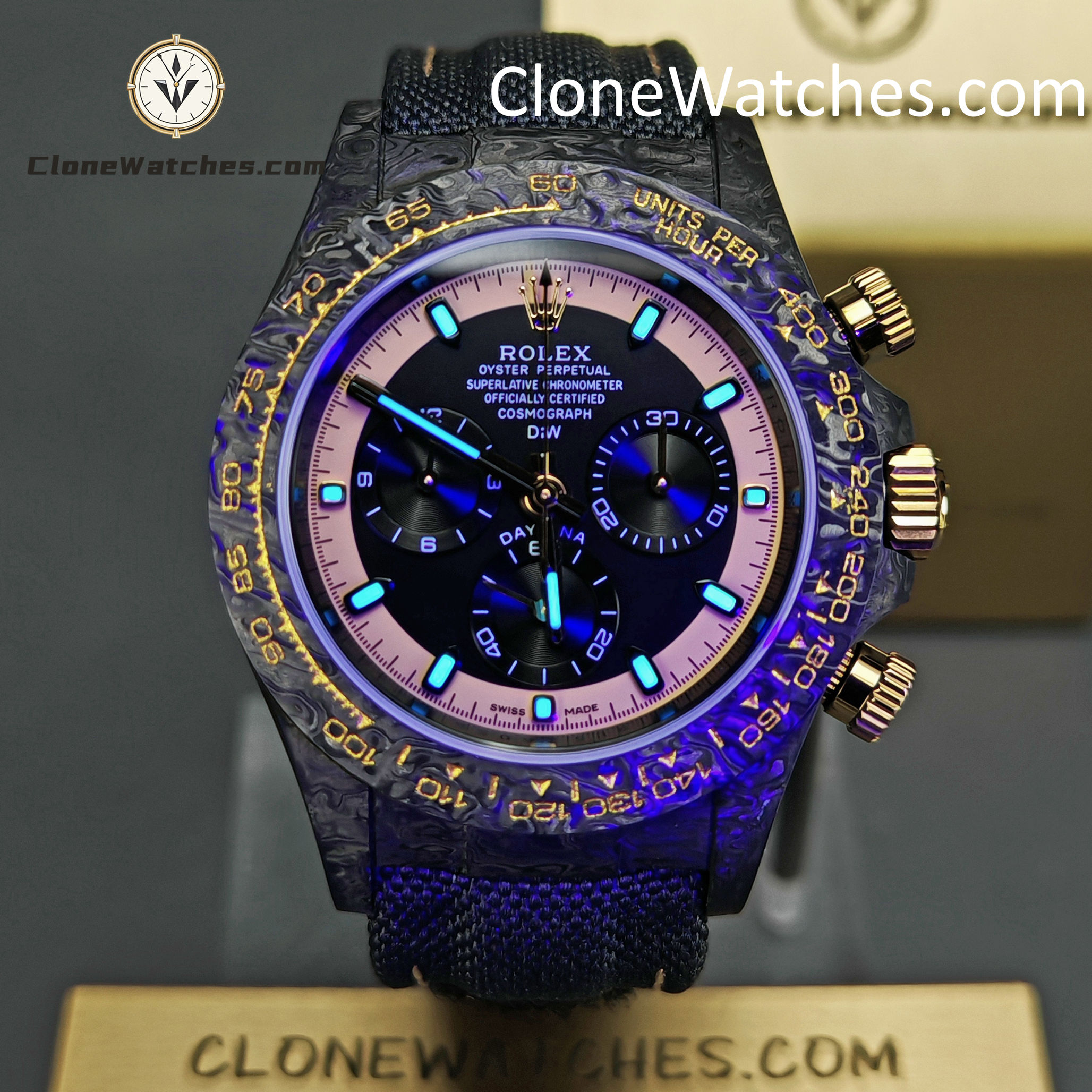 Modified Super Clone Watches 1:1 DiW Rolex Daytona NTPT Carbon “CREAM INVERT GOLD”