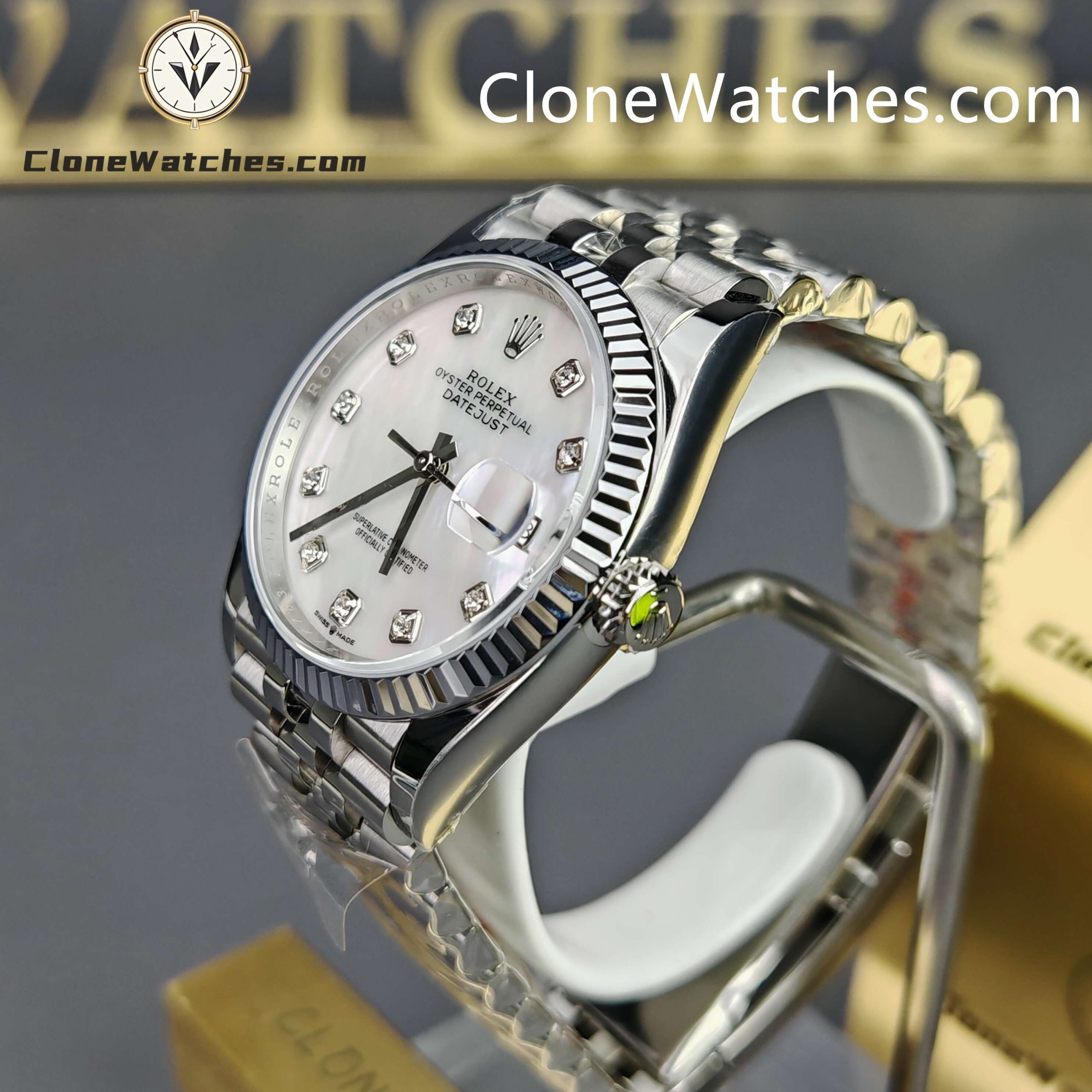 Rolex Super Clone Watches 1:1 DateJust Mother of Pearl Diamond Dial Jubilee 36MM m126234-0019 3235 Movement