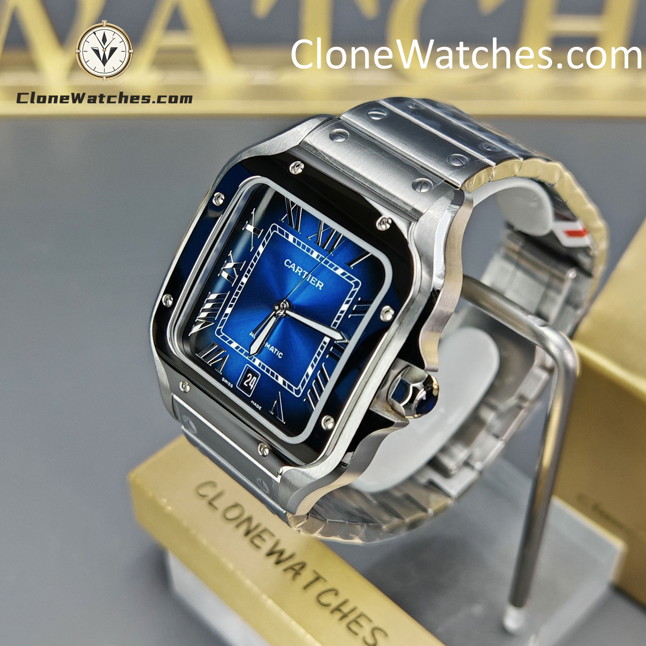 Cartier Super Clone Watches 1:1 Santos Series Gradient Blue Dial 39.8MM WSSA0013