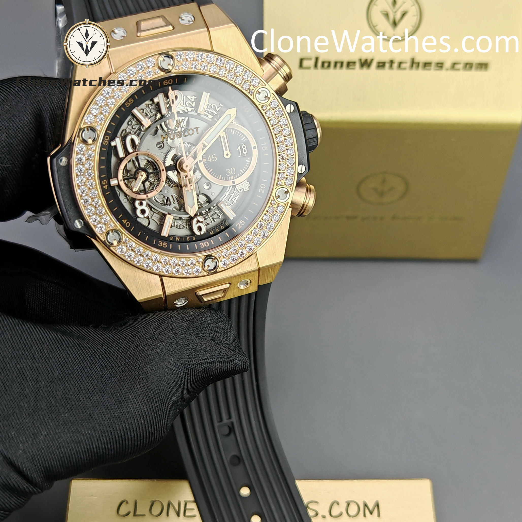 Hublot Super Clone Watches 1:1 Big Bang Unico King Gold Diamonds 42 mm 441.OX.1181.RX.1104