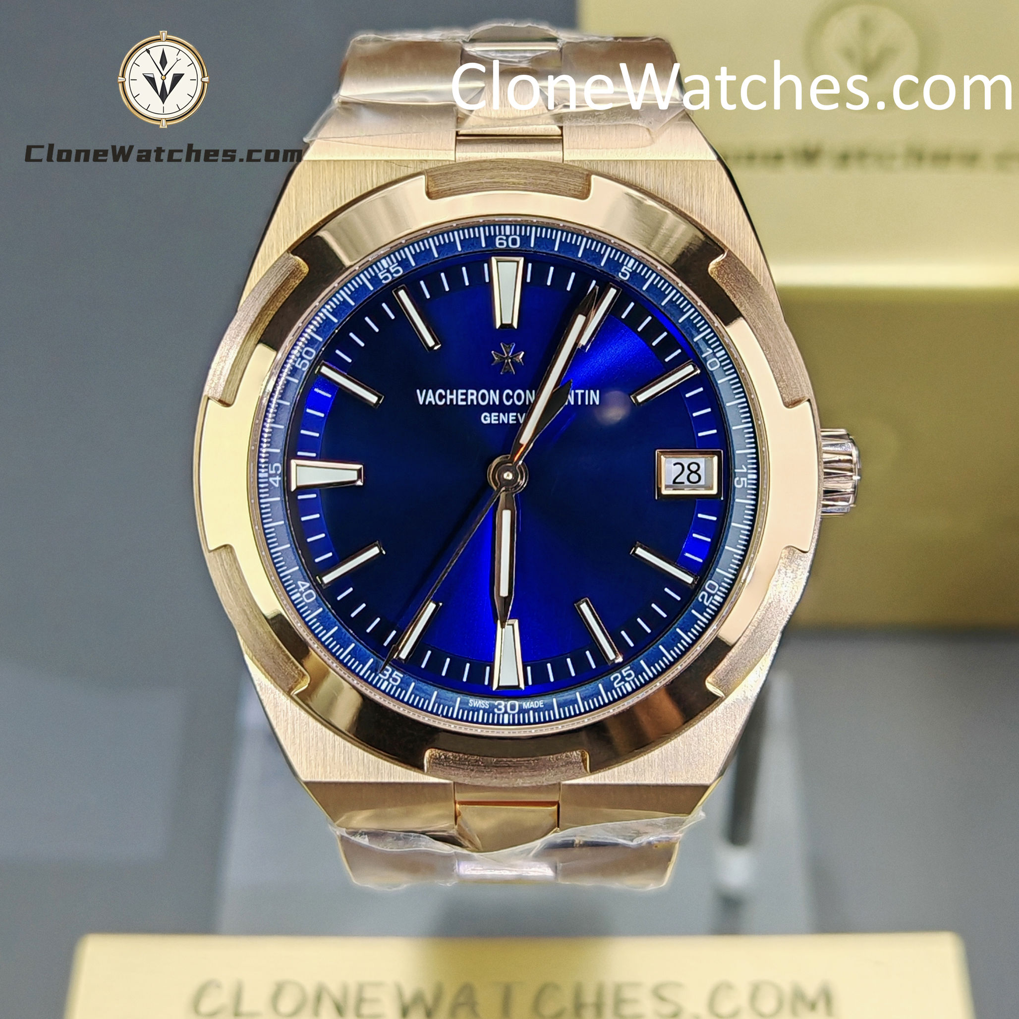 Vacheron Constantin Super Clone Watches 1:1 Overseas Rose Gold 4500V/210R-B705 Blue Dial