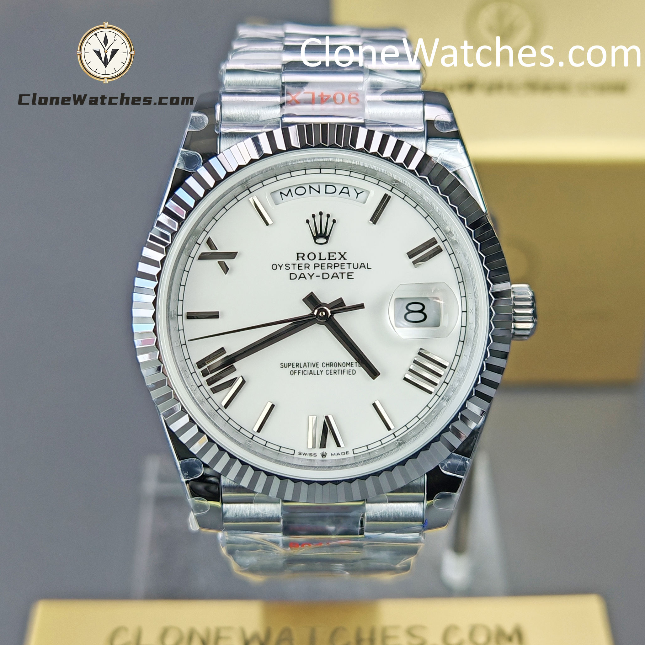 Rolex Super Clone Watches 1:1 Day Date White Dial 40mm m228239-0046 3255 Movement
